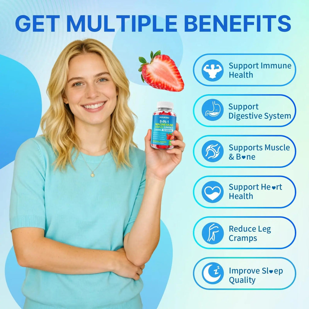 Magnesium Complex Gummies for Women Men 8 in 1, Magnesium Glycinate, Citrate, Malate, Taurate, Supports Bones, Muscle, Nerve Health, Sugar-Free, Vegan Non-GMO, Strawberry Flavor, 120 Count - TrustMedUSA