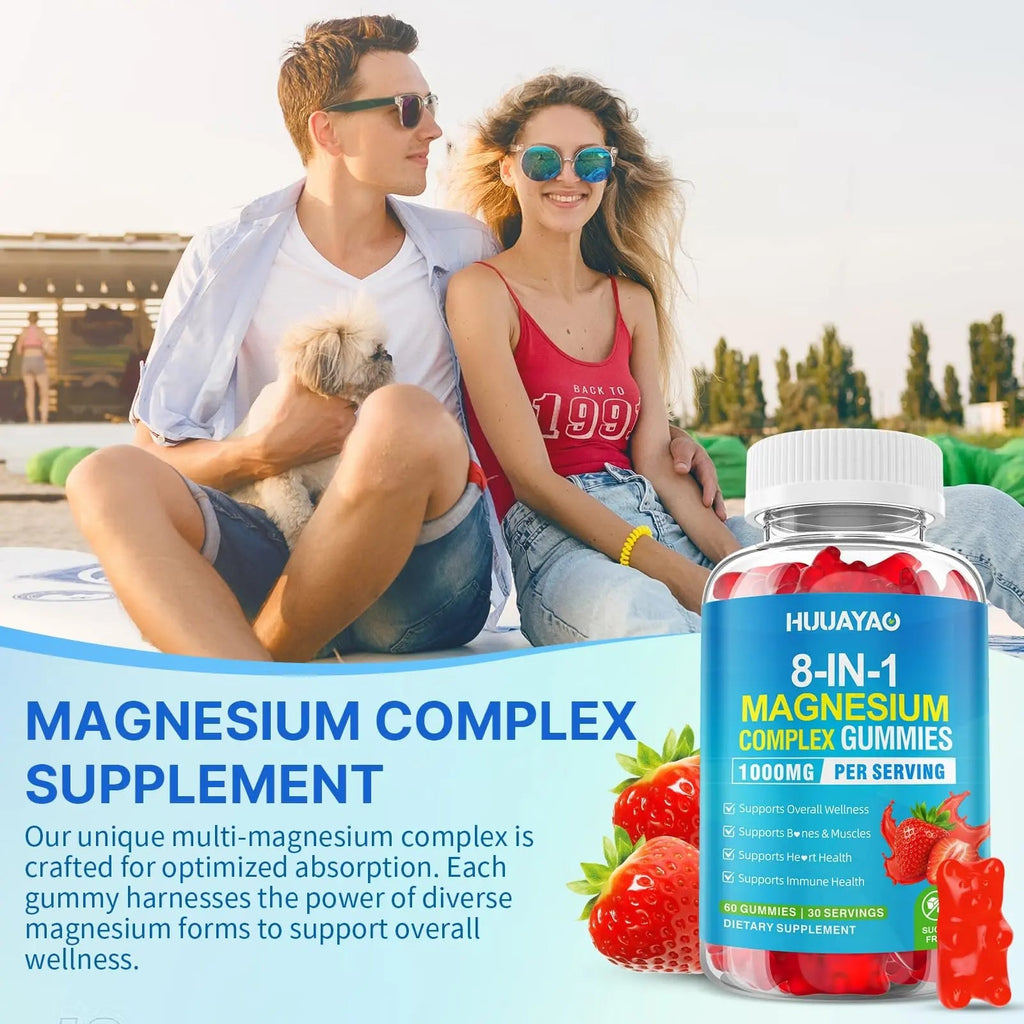 Magnesium Complex Gummies for Women Men 8 in 1, Magnesium Glycinate, Citrate, Malate, Taurate, Supports Bones, Muscle, Nerve Health, Sugar-Free, Vegan Non-GMO, Strawberry Flavor, 120 Count - TrustMedUSA