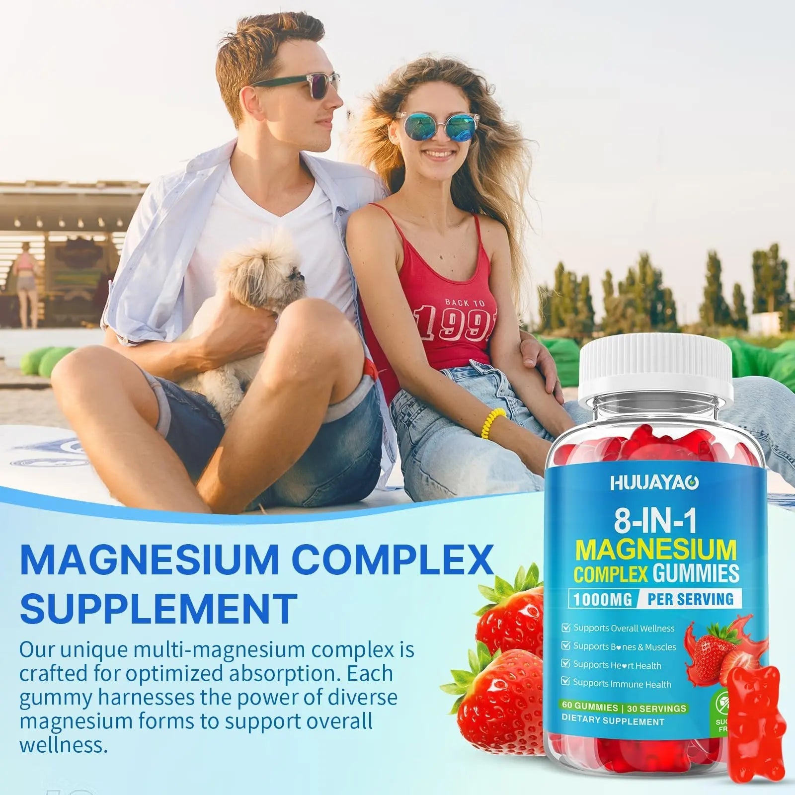 Magnesium Complex Gummies for Women Men 8 in 1, Magnesium Glycinate, Citrate, Malate, Taurate, Supports Bones, Muscle, Nerve Health, Sugar-Free, Vegan Non-GMO, Strawberry Flavor, 120 Count - TrustMedUSA
