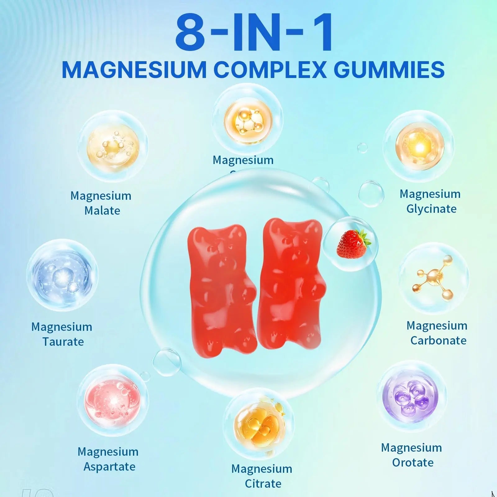 Magnesium Complex Gummies for Women Men 8 in 1, Magnesium Glycinate, Citrate, Malate, Taurate, Supports Bones, Muscle, Nerve Health, Sugar-Free, Vegan Non-GMO, Strawberry Flavor, 120 Count - TrustMedUSA