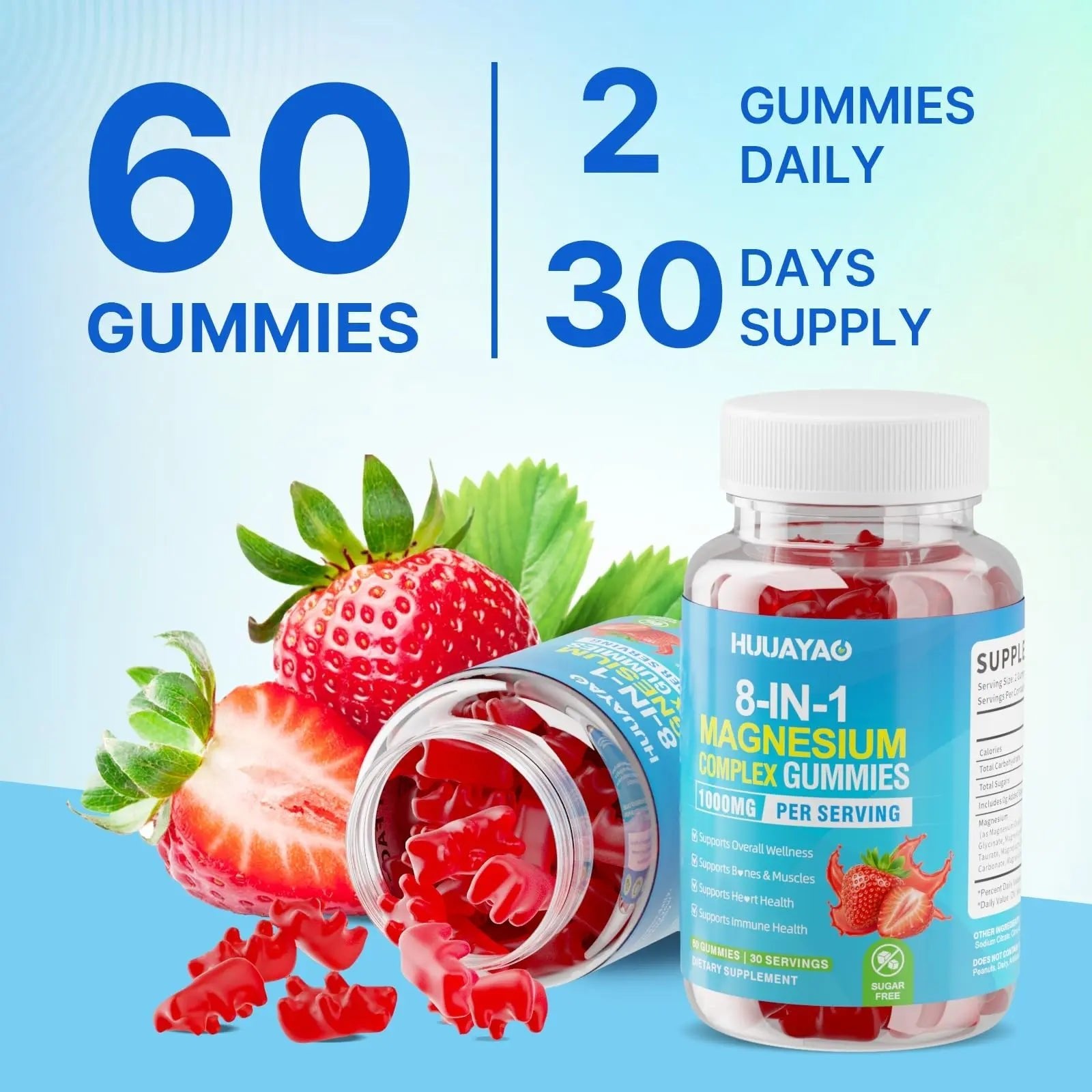 Magnesium Complex Gummies for Women Men 8 in 1, Magnesium Glycinate, Citrate, Malate, Taurate, Supports Bones, Muscle, Nerve Health, Sugar-Free, Vegan Non-GMO, Strawberry Flavor, 120 Count - TrustMedUSA
