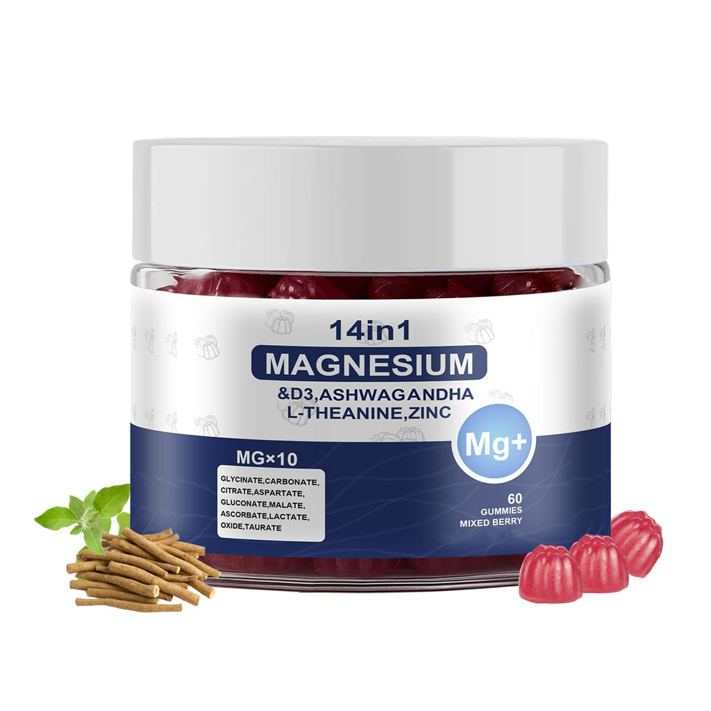 Magnesium Complex Gummies for Women & Men, Calm Magnesium Gummies for Women & Men, 14-in-1 with Ashwagandha, L-Theanine, Vitamin D3 & Zinc, 60 Count (1) - TrustMedUSA