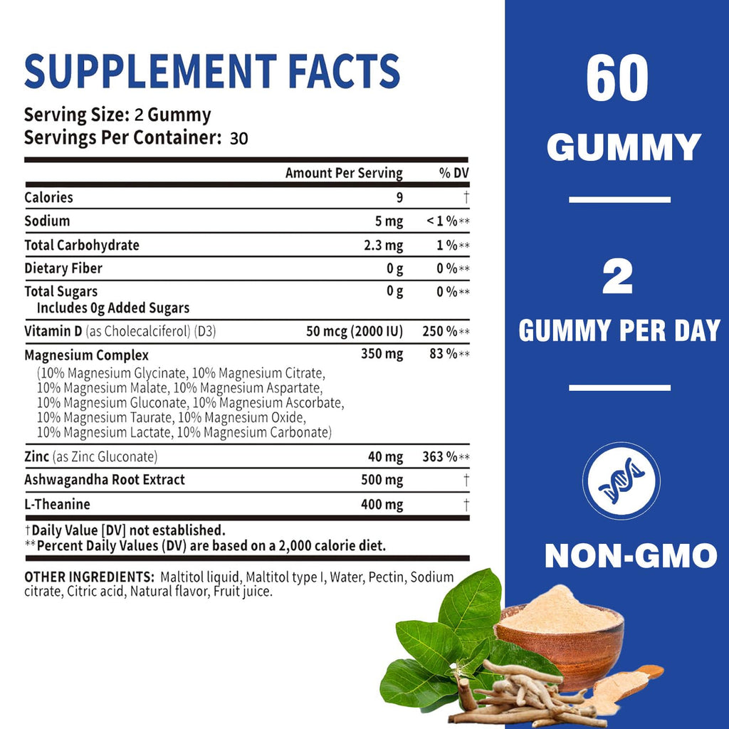 Magnesium Complex Gummies for Women & Men, Calm Magnesium Gummies for Women & Men, 14-in-1 with Ashwagandha, L-Theanine, Vitamin D3 & Zinc, 60 Count (1) - TrustMedUSA