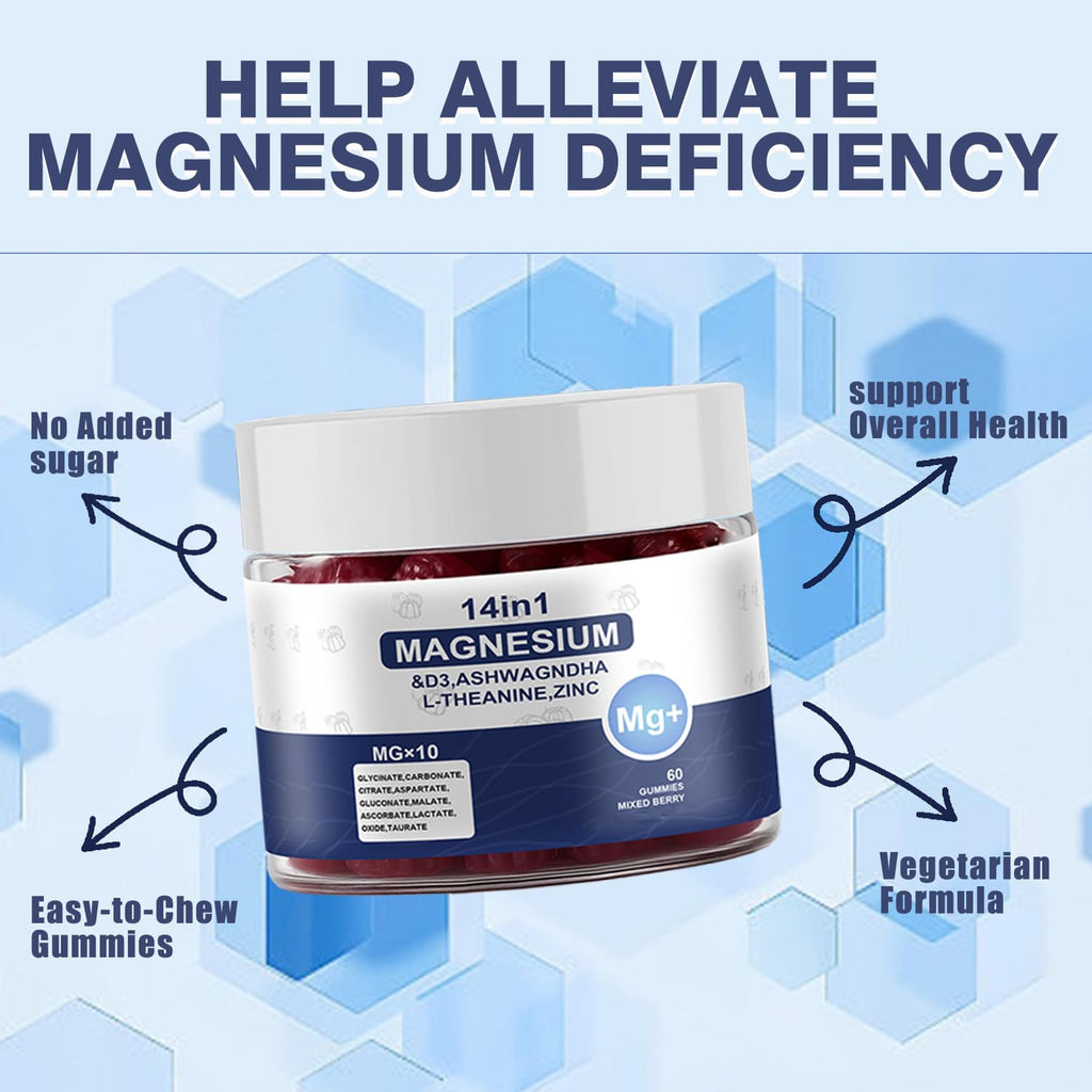 Magnesium Complex Gummies for Women & Men, Calm Magnesium Gummies for Women & Men, 14-in-1 with Ashwagandha, L-Theanine, Vitamin D3 & Zinc, 60 Count (1) - TrustMedUSA