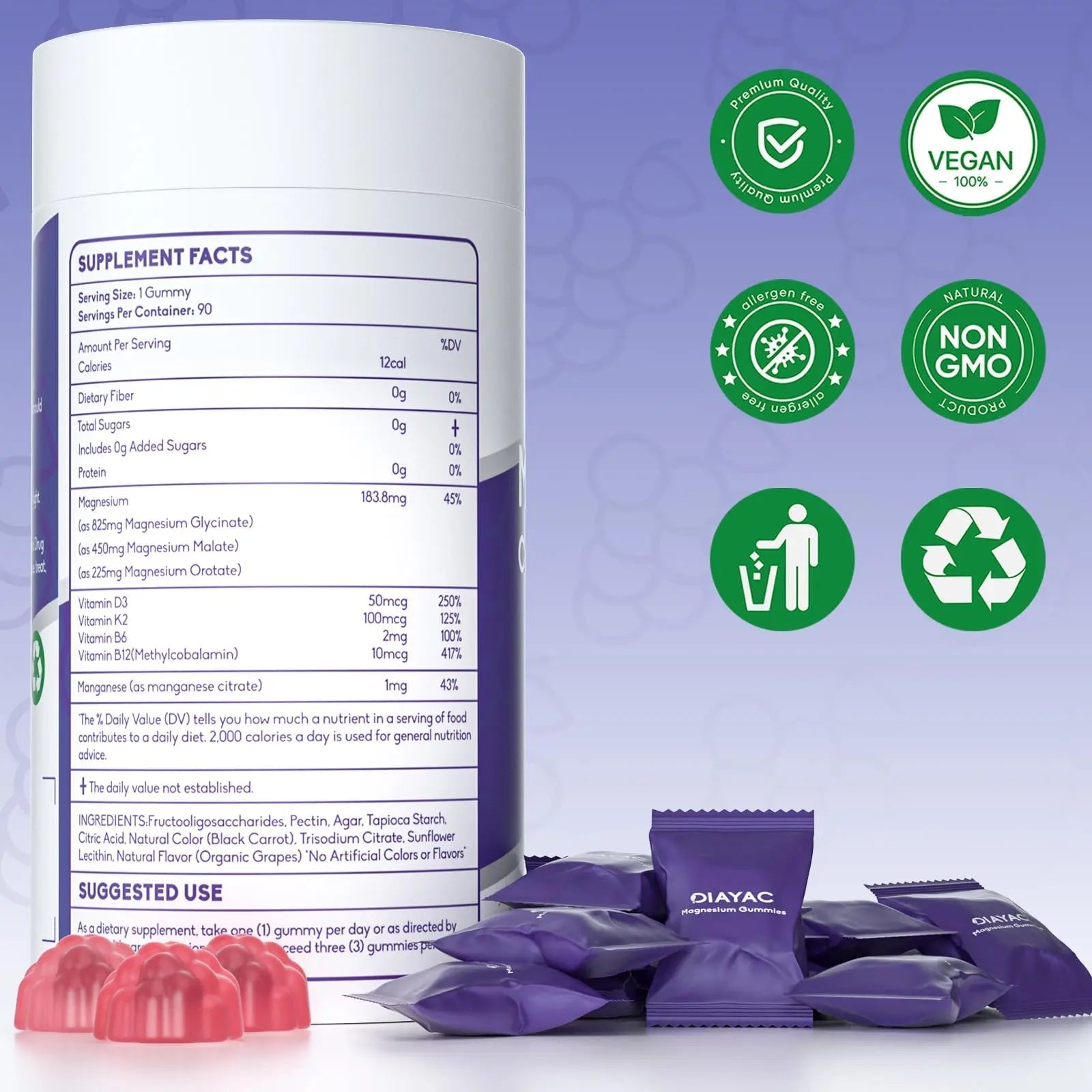Magnesium Complex Gummies, Individually Packaged Magnesium Supplement, Magnesium Chelate, Bisglycinate, Malate, Citrate, Taurate Chewable for Women & Men,Sleep&Muscle&Nerve Health, Vegan 90 Counts - TrustMedUSA