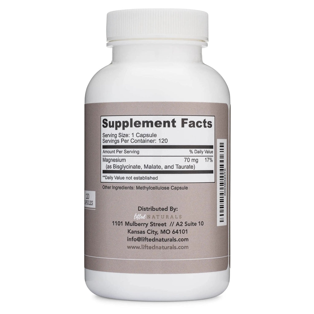 Magnesium Complex - Lifted Naturals Magnesium Supplement w/Bisglycinate, Malate, Taurate - 120 Capsules - Bioavailable Magnesium Formula for Mood, Sleep, Energy Support* - TrustMedUSA