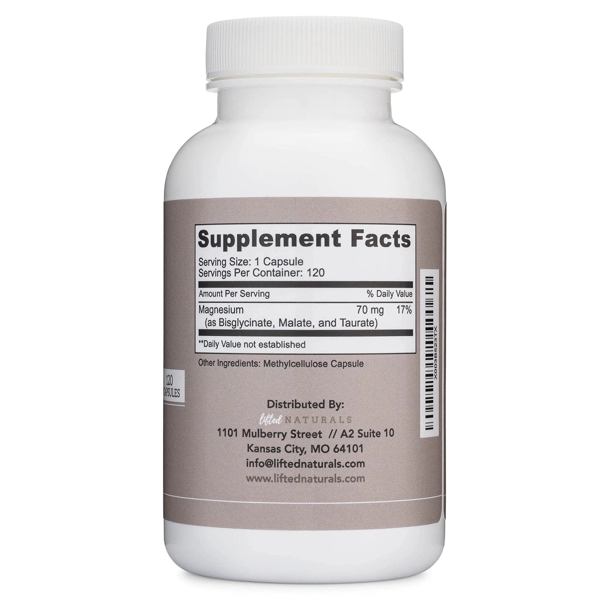 Magnesium Complex - Lifted Naturals Magnesium Supplement w/Bisglycinate, Malate, Taurate - 120 Capsules - Bioavailable Magnesium Formula for Mood, Sleep, Energy Support* - TrustMedUSA