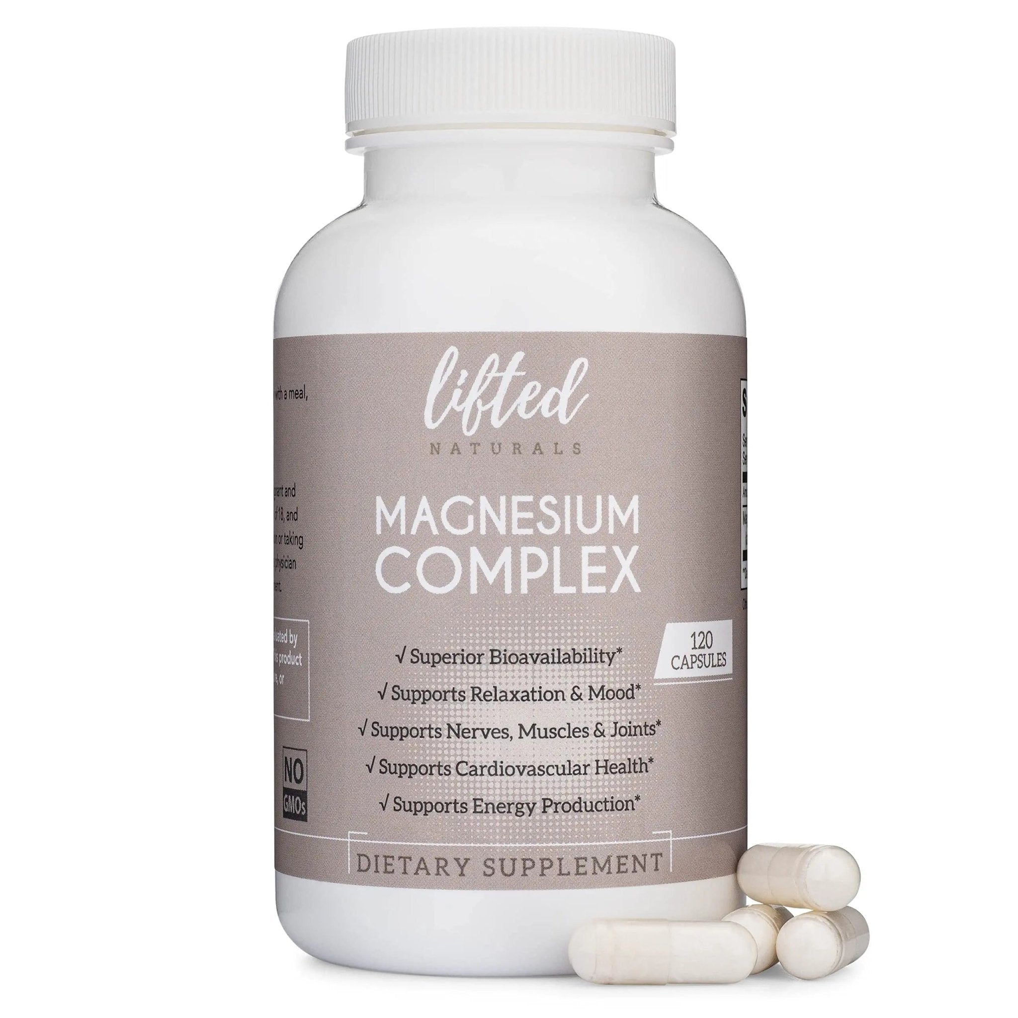 Magnesium Complex - Lifted Naturals Magnesium Supplement w/Bisglycinate, Malate, Taurate - 120 Capsules - Bioavailable Magnesium Formula for Mood, Sleep, Energy Support* - TrustMedUSA