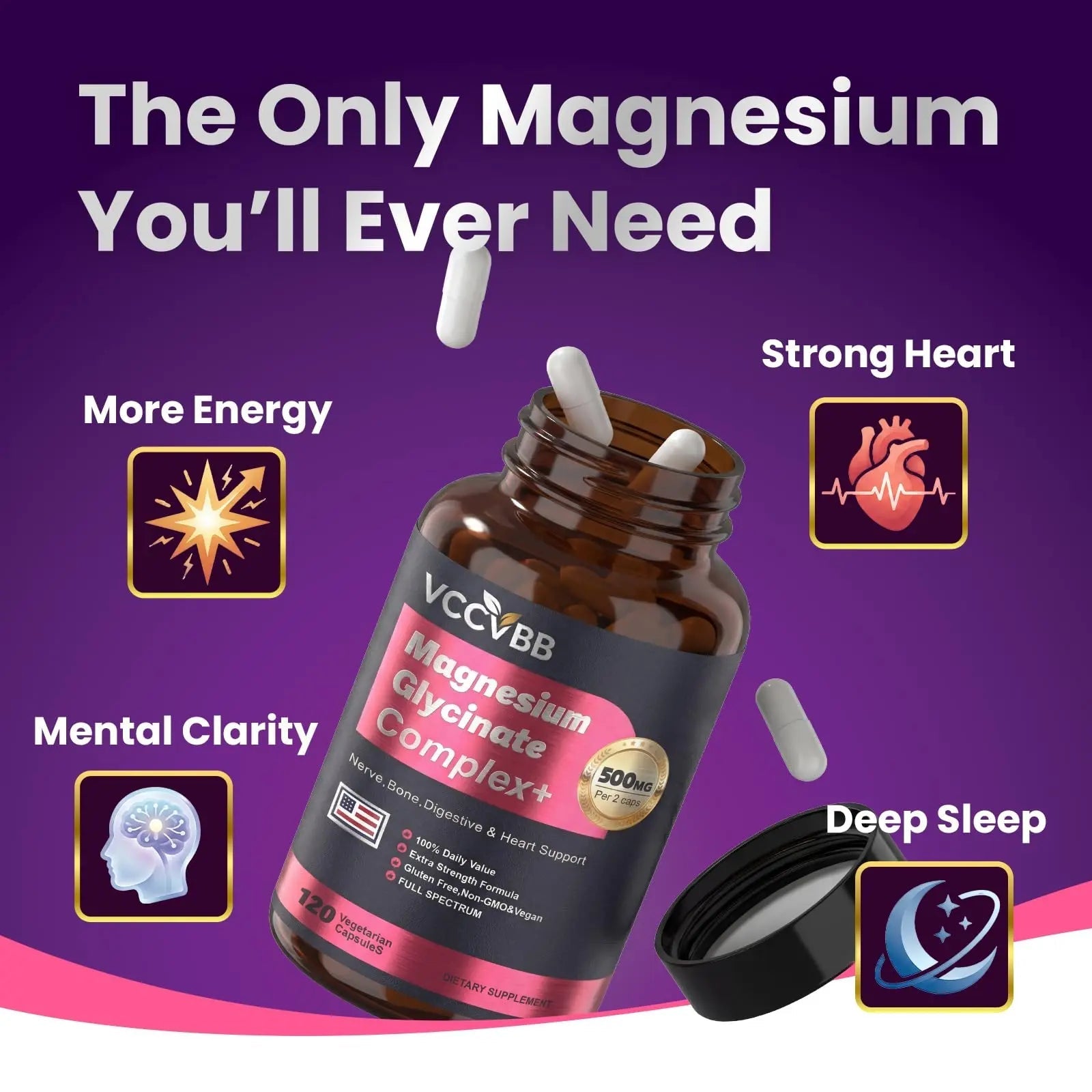 Magnesium Complex, Magnesium Glycinate, Elemental Magnesium Supplement with Taurate, Citrate, Orotate & Aspartate, Supports Muscle Relaxation, Heart Health, Sleep & Energy | Vegan (500mg) - TrustMedUSA