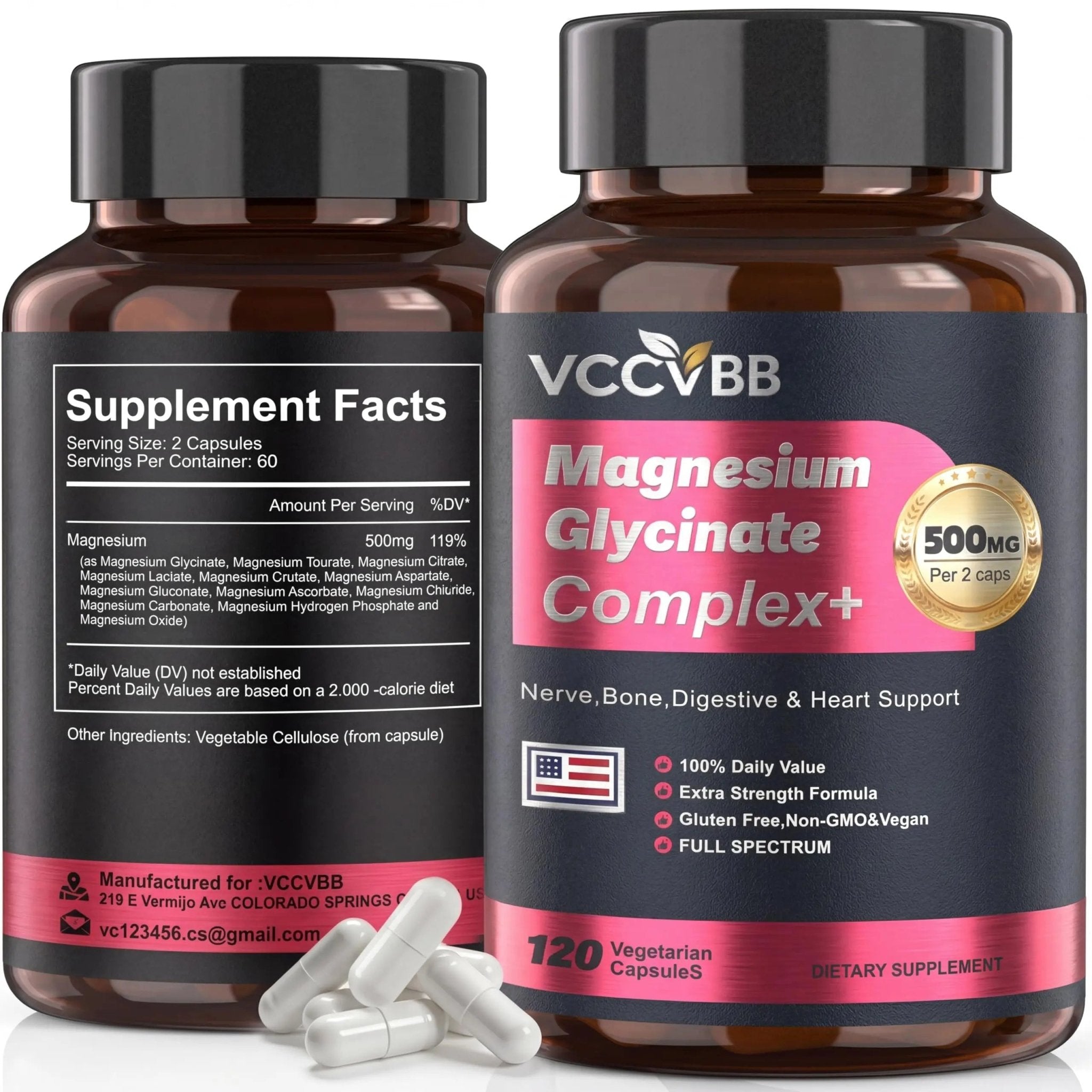 Magnesium Complex, Magnesium Glycinate, Elemental Magnesium Supplement with Taurate, Citrate, Orotate & Aspartate, Supports Muscle Relaxation, Heart Health, Sleep & Energy | Vegan (500mg) - TrustMedUSA