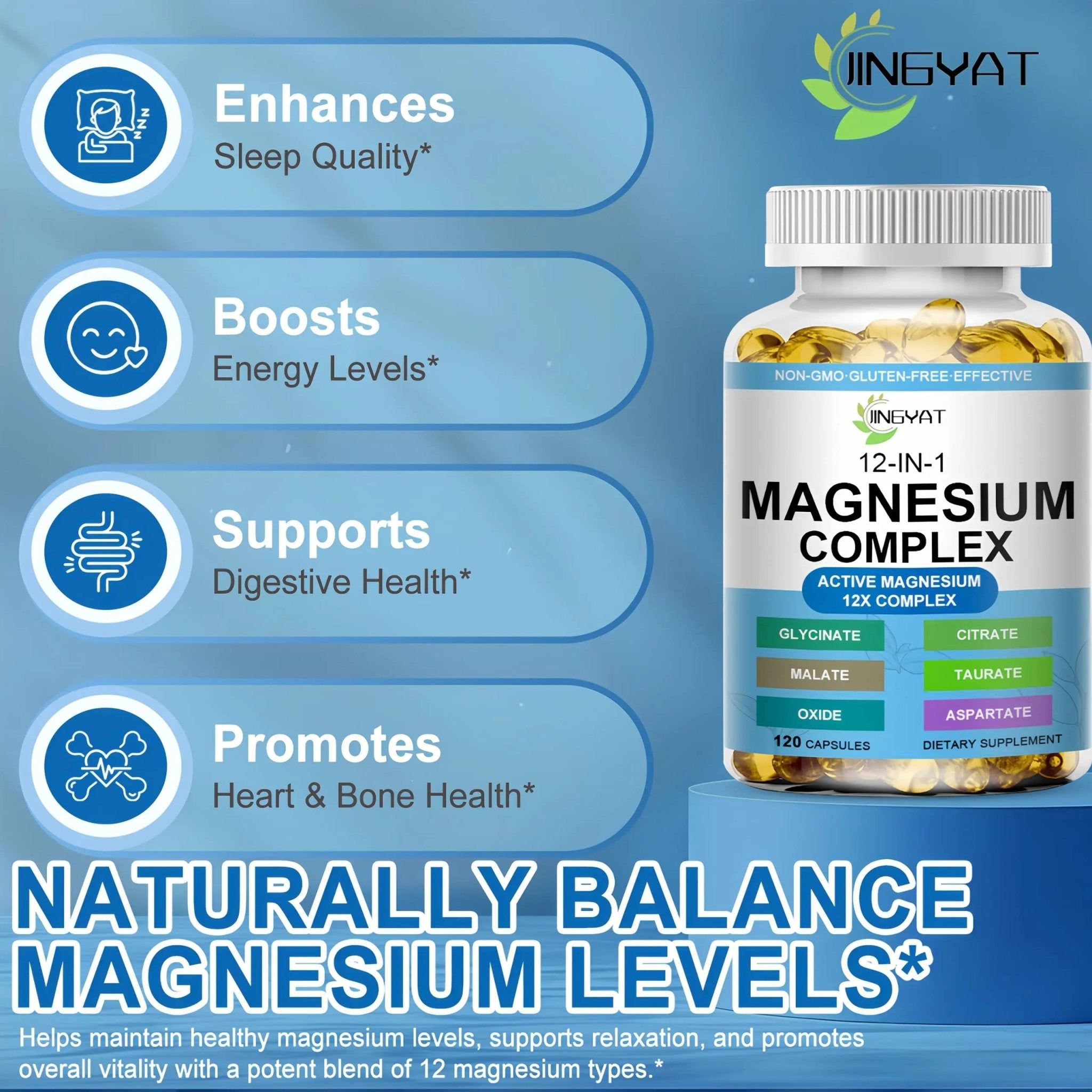Magnesium Complex Softgels - 12-in-1 Magnesium Supplement with Glycinate,Citrate,Malate,Oxide,Taurate - High Absorption Magnesium Complex for Women & Men for Muscle, Heart, Sleep, Bone, Nerve Support - TrustMedUSA