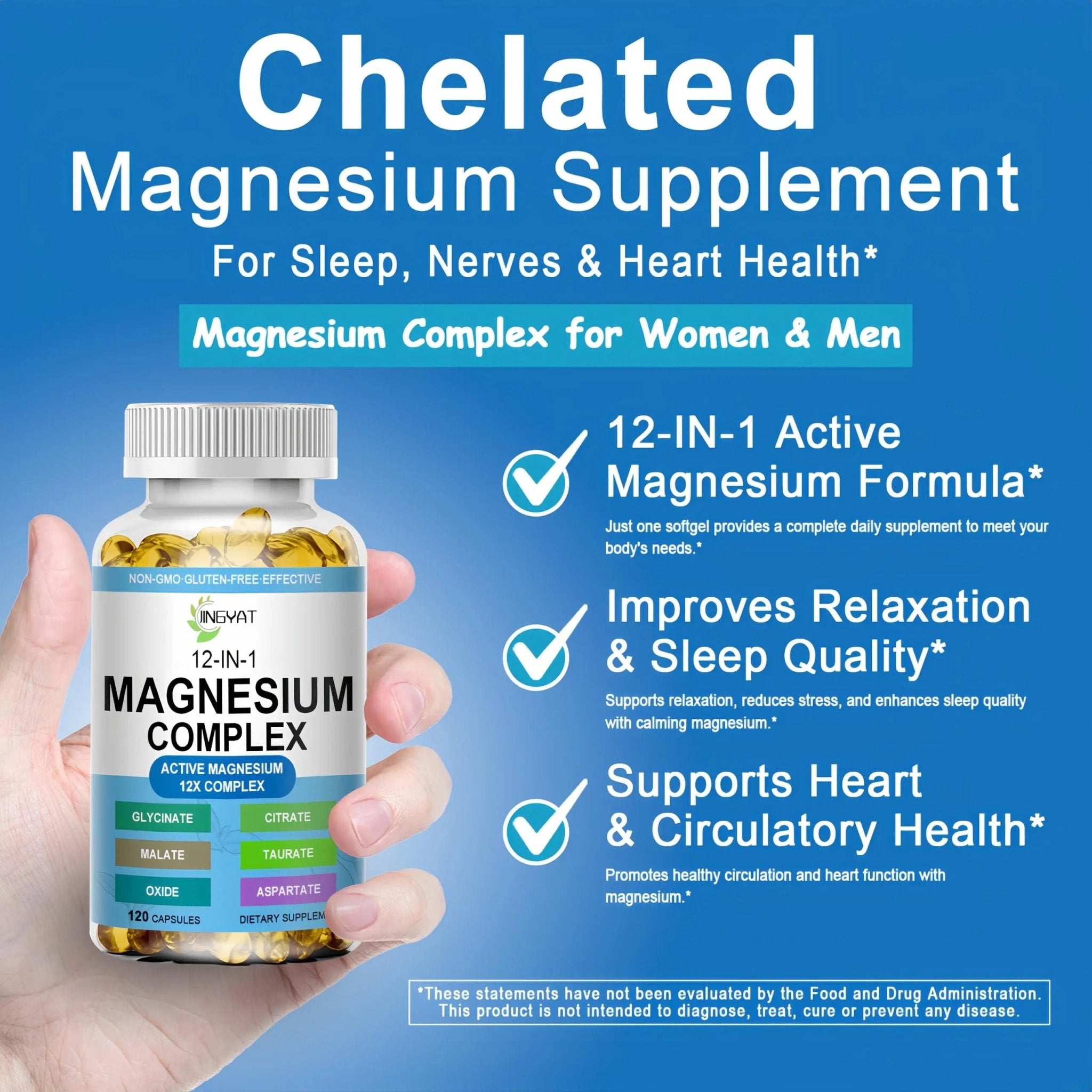 Magnesium Complex Softgels - 12-in-1 Magnesium Supplement with Glycinate,Citrate,Malate,Oxide,Taurate - High Absorption Magnesium Complex for Women & Men for Muscle, Heart, Sleep, Bone, Nerve Support - TrustMedUSA