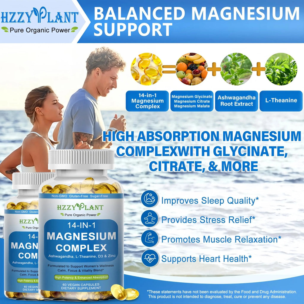 Magnesium Complex Softgels, High Absorption Magnesium Supplement with Glycinate, Citrate, Malate, Taurate, 14-in-1 Magnesium Complex for Women & Men for Muscle, Heart, Sleep Support, 2 Month Supply - TrustMedUSA
