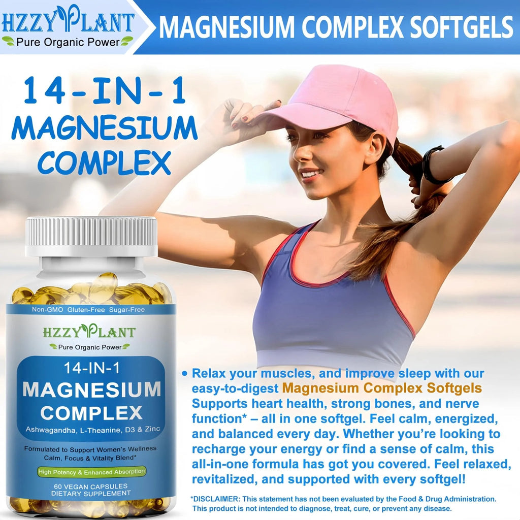 Magnesium Complex Softgels, High Absorption Magnesium Supplement with Glycinate, Citrate, Malate, Taurate, 14-in-1 Magnesium Complex for Women & Men for Muscle, Heart, Sleep Support, 2 Month Supply - TrustMedUSA