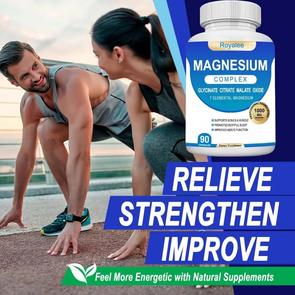 Magnesium Complex Supplement - 1000mg with 7 Magnesium Forms Including Glycinate, Citrate, Malate, Taurate & Orotate - Supports Relaxation, Muscle Function & Bone Strength - 90 Capsules - TrustMedUSA