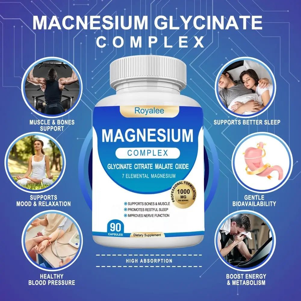 Magnesium Complex Supplement - 1000mg with 7 Magnesium Forms Including Glycinate, Citrate, Malate, Taurate & Orotate - Supports Relaxation, Muscle Function & Bone Strength - 90 Capsules - TrustMedUSA