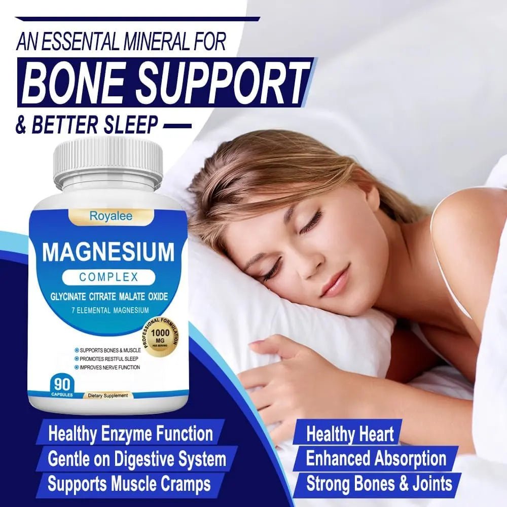 Magnesium Complex Supplement - 1000mg with 7 Magnesium Forms Including Glycinate, Citrate, Malate, Taurate & Orotate - Supports Relaxation, Muscle Function & Bone Strength - 90 Capsules - TrustMedUSA