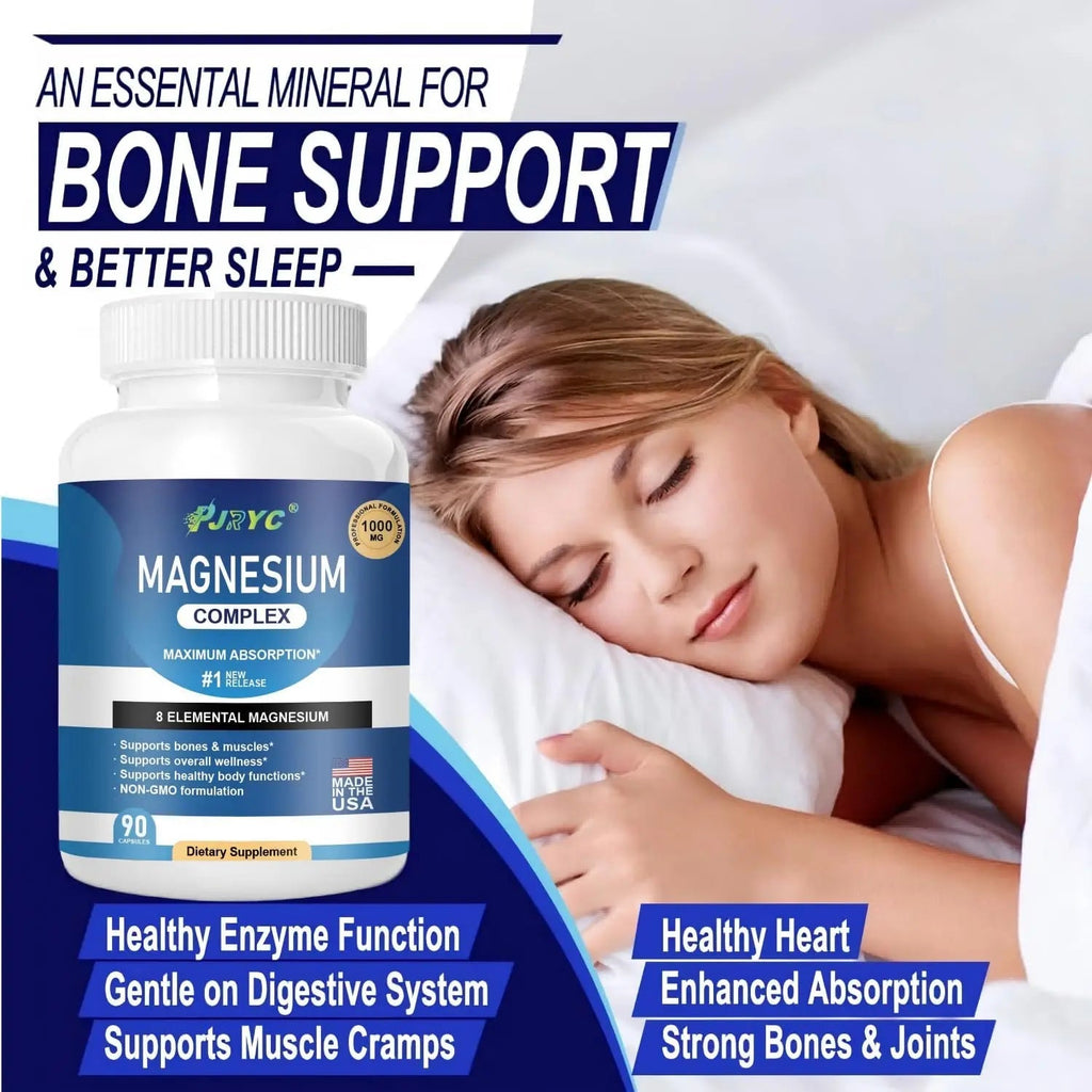 Magnesium Complex Supplement - 1000mg with 8 Magnesium Forms: Glycinate, Citrate, Malate, Taurate & Orotate - Supports Muscle Function, Bone Strength & Relaxation - Vegan, Non-GMO - 180 Capsules - TrustMedUSA