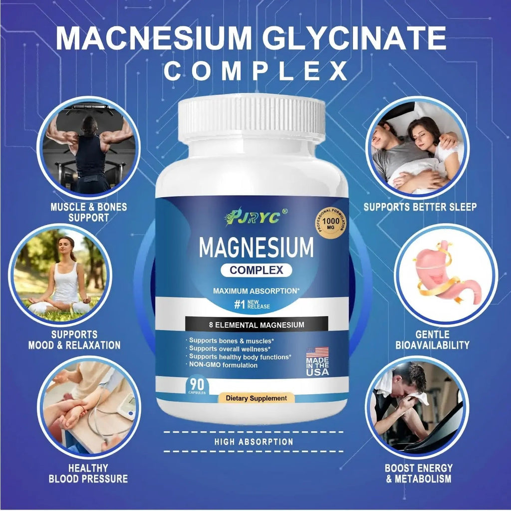Magnesium Complex Supplement - 1000mg with 8 Magnesium Forms: Glycinate, Citrate, Malate, Taurate & Orotate - Supports Muscle Function, Bone Strength & Relaxation - Vegan, Non-GMO - 180 Capsules - TrustMedUSA