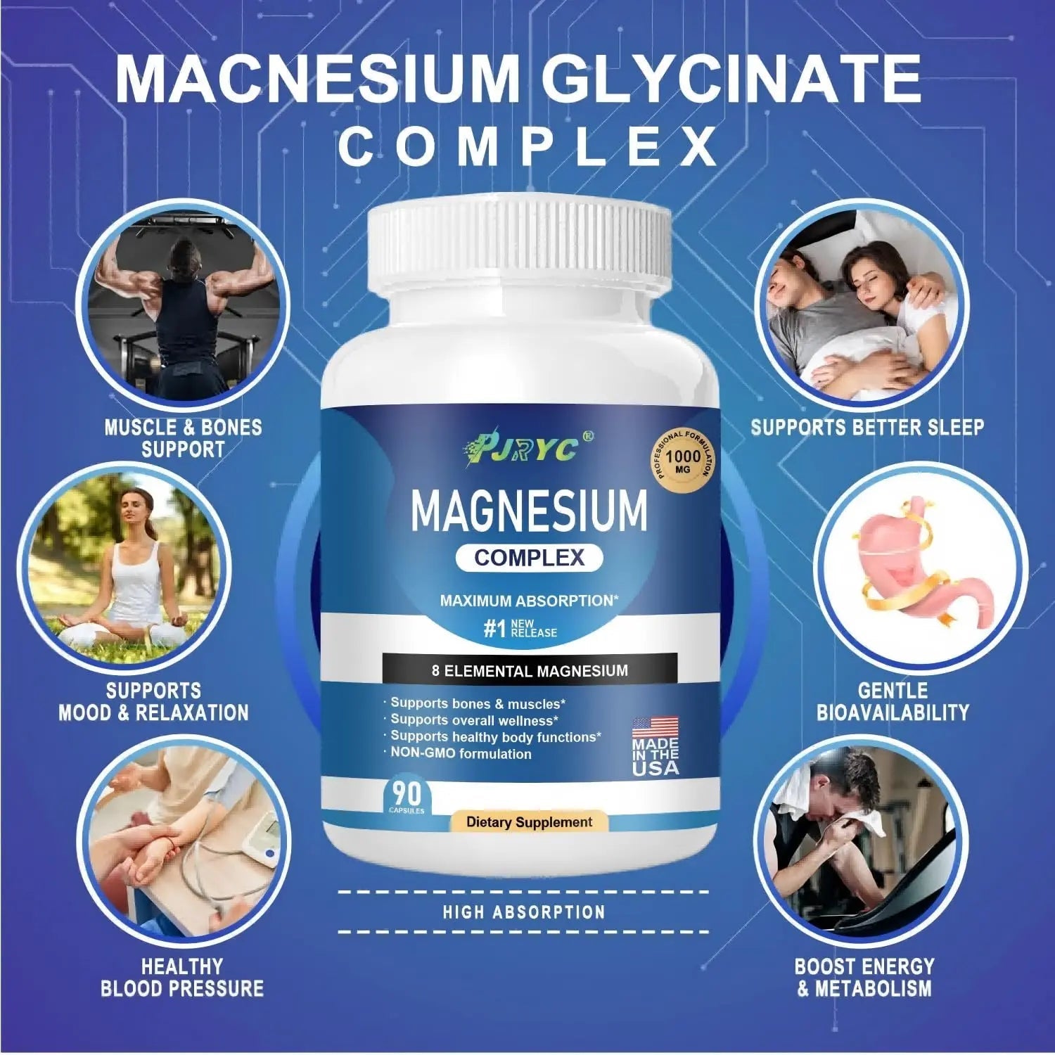 Magnesium Complex Supplement - 1000mg with 8 Magnesium Forms: Glycinate, Citrate, Malate, Taurate & Orotate - Supports Muscle Function, Bone Strength & Relaxation - Vegan, Non-GMO - 180 Capsules - TrustMedUSA