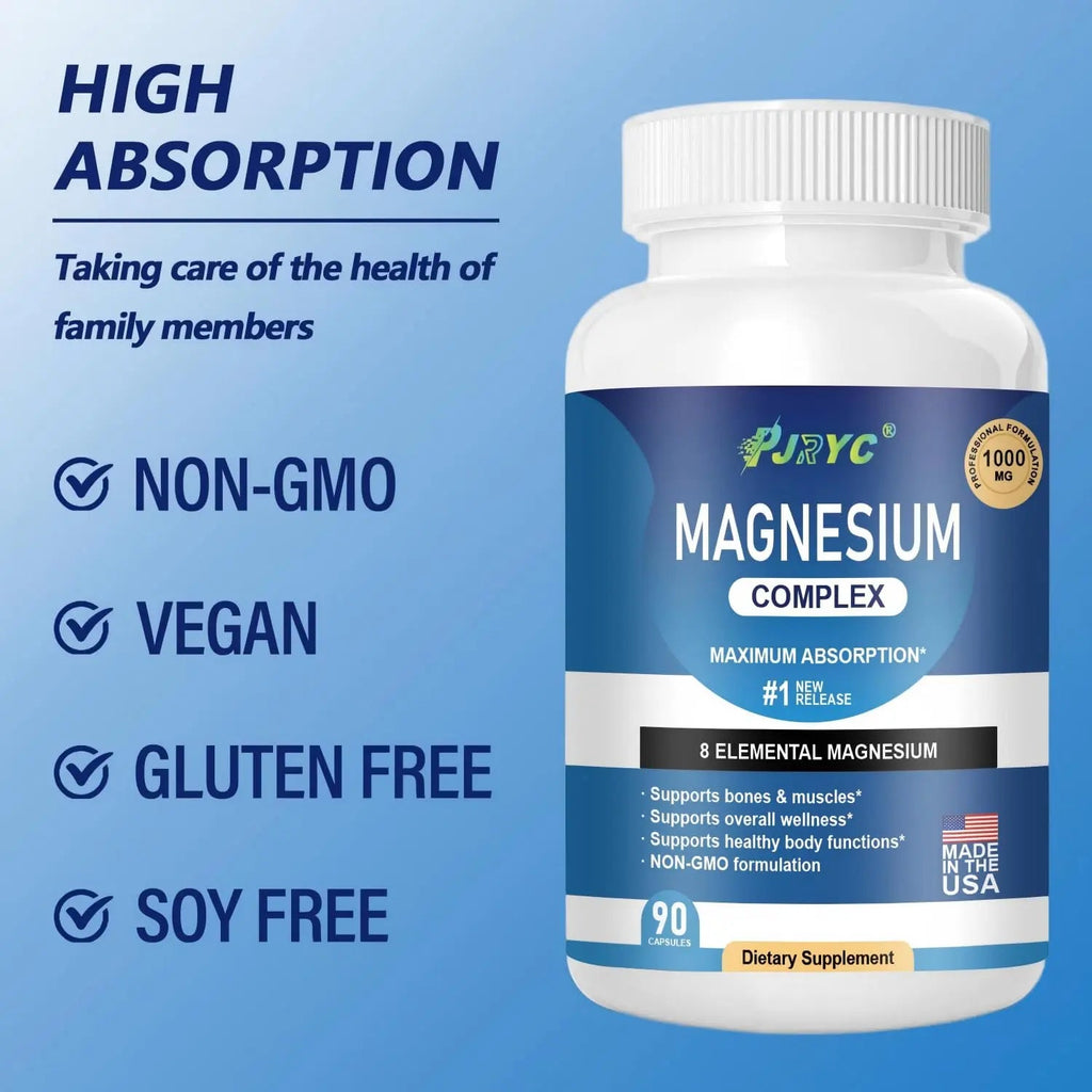 Magnesium Complex Supplement - 1000mg with 8 Magnesium Forms: Glycinate, Citrate, Malate, Taurate & Orotate - Supports Muscle Function, Bone Strength & Relaxation - Vegan, Non-GMO - 180 Capsules - TrustMedUSA