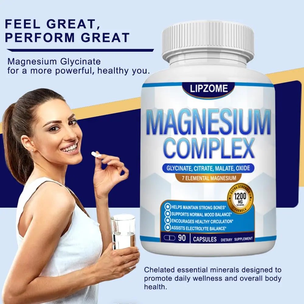 Magnesium Complex Supplement 1200mg - Advanced 7-in-1 Magnesium Blend - Glycinate, Citrate, Malate, Taurate, Oxide, Aspartate, Orotate – High Absorption Formula – Non-GMO, 90 Capsules - TrustMedUSA