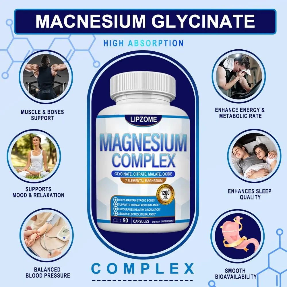 Magnesium Complex Supplement 1200mg - Advanced 7-in-1 Magnesium Blend - Glycinate, Citrate, Malate, Taurate, Oxide, Aspartate, Orotate – High Absorption Formula – Non-GMO, 90 Capsules - TrustMedUSA