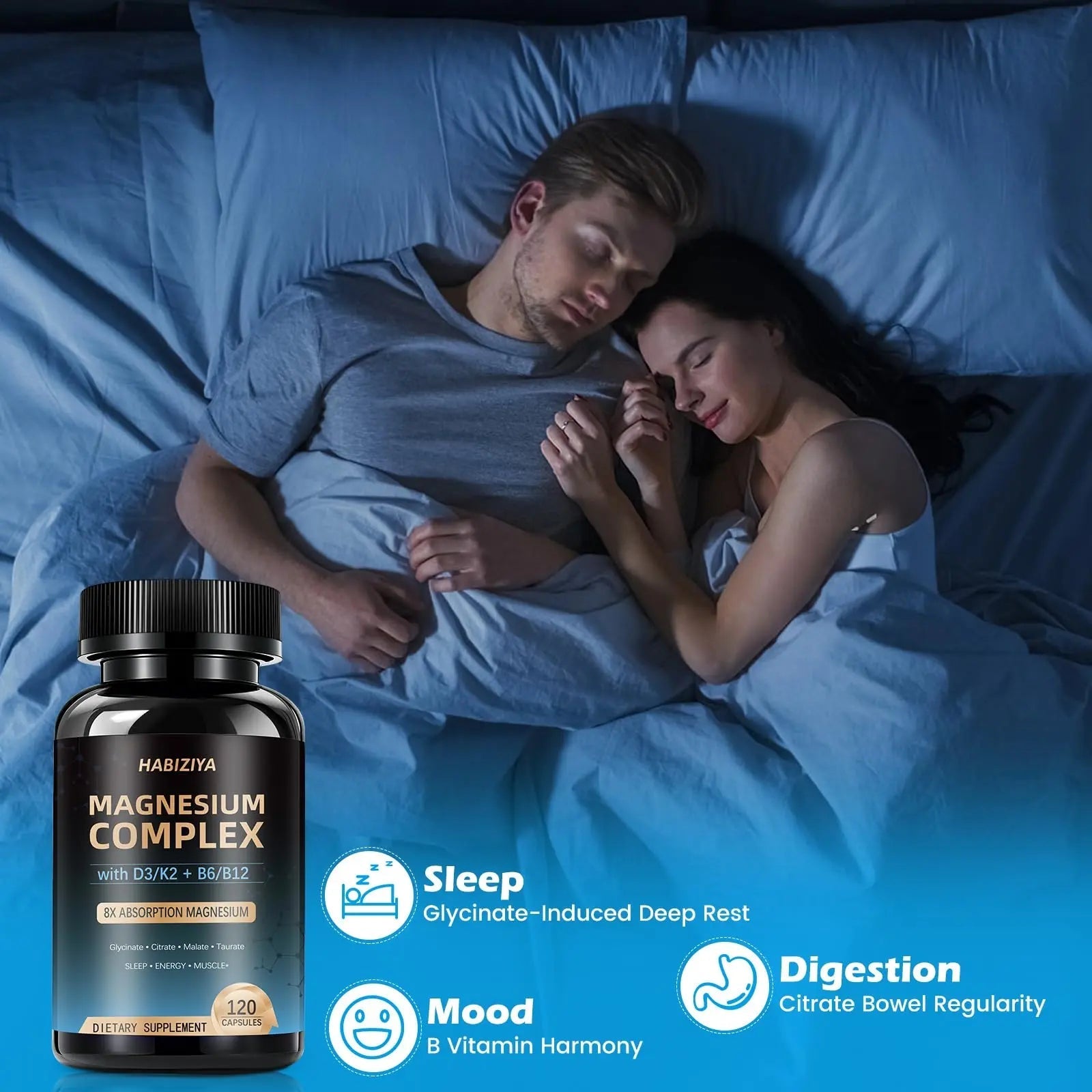 Magnesium Complex Supplement 600mg with with D3 K2 MK7 & B Vitamins High Absorption Capsules with Glycinate, Citrate & Malate,Taurate Relaxation,Muscle,Heart Support, Vegan 120 Capsules - TrustMedUSA
