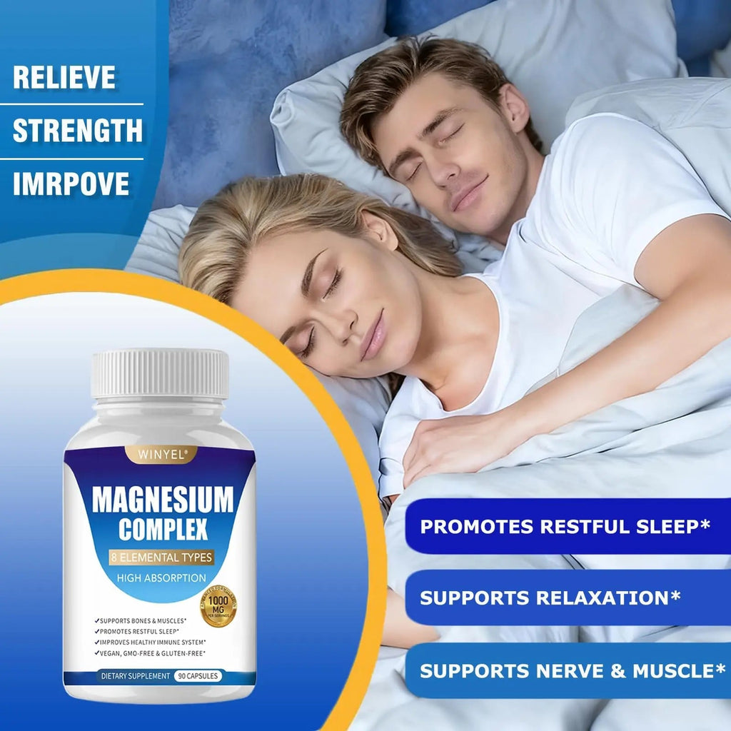 Magnesium Complex Supplement 8 Elemental 1000mg | Magnesium Supplement with Glycinate, Malate, Citrate | Sleep, Relaxation, Bone & Muscle | Vegan 90 Capsules - TrustMedUSA