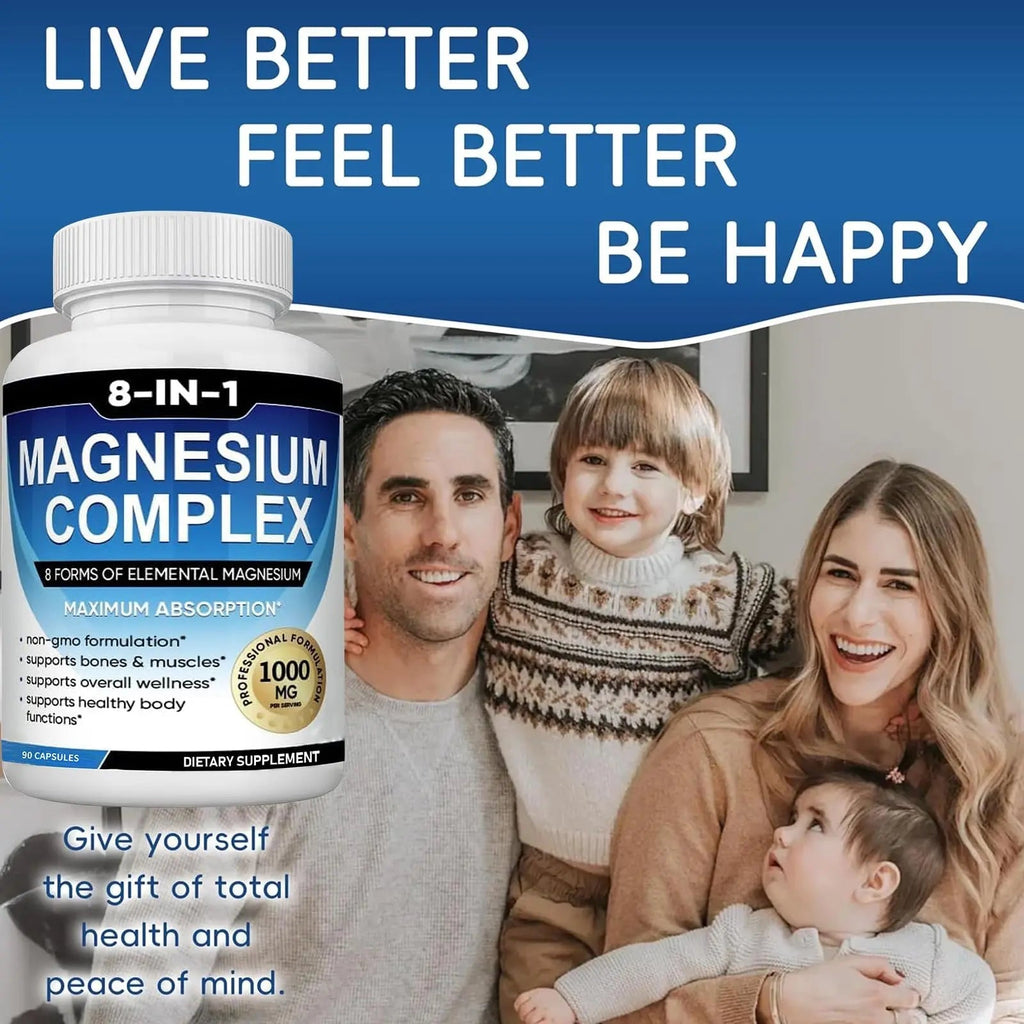Magnesium Complex Supplement 8 Elemental 1000mg with Glycinate,Citrate for Muscle, Recovery, Stress, Energy, Bone Health, Vegan Non-GMO 180 Capsules, Magnesium Supplement for Women, Men, 2 Bottle - TrustMedUSA