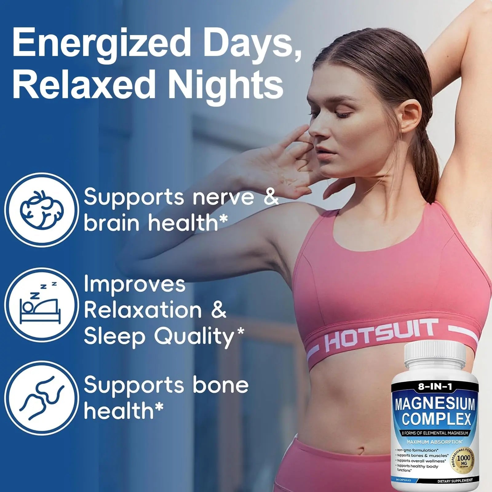 Magnesium Complex Supplement 8 Elemental 1000mg with Glycinate,Citrate for Muscle, Recovery, Stress, Energy, Bone Health, Vegan Non-GMO 180 Capsules, Magnesium Supplement for Women, Men, 2 Bottle - TrustMedUSA
