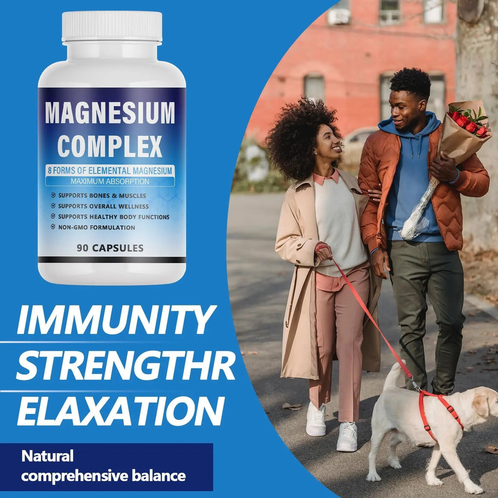 Magnesium Complex Supplement - 8 Elemental Magnesium 1000mg - Glycinate, Citrate, Malate, Taurate Chelated | Easy Absorption, Energy Support | Vegan Non-GMO, 90 Capsules (1pc) - TrustMedUSA