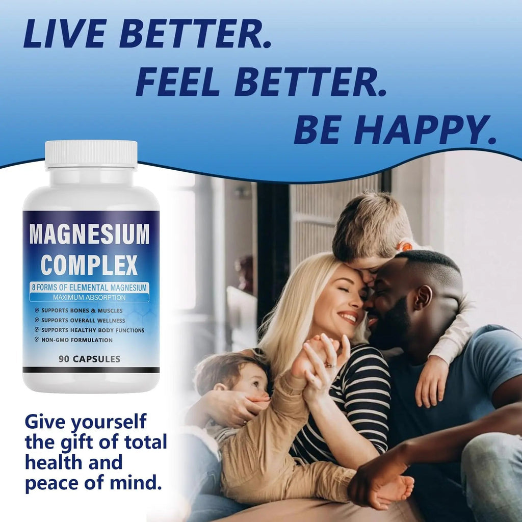 Magnesium Complex Supplement - 8 Elemental Magnesium 1000mg - Glycinate, Citrate, Malate, Taurate Chelated | Easy Absorption, Energy Support | Vegan Non-GMO, 90 Capsules (1pc) - TrustMedUSA