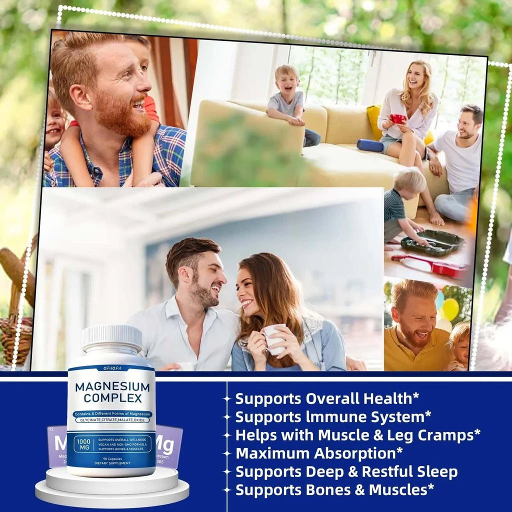 Magnesium Complex Supplement 8 Elemental - Magnesium Glycinate, Citrate, Malate, Oxide | Easy Absorption for Bones, Muscle, Energy, Vegan, Non-GMO 90 Capsules (1pc) - TrustMedUSA
