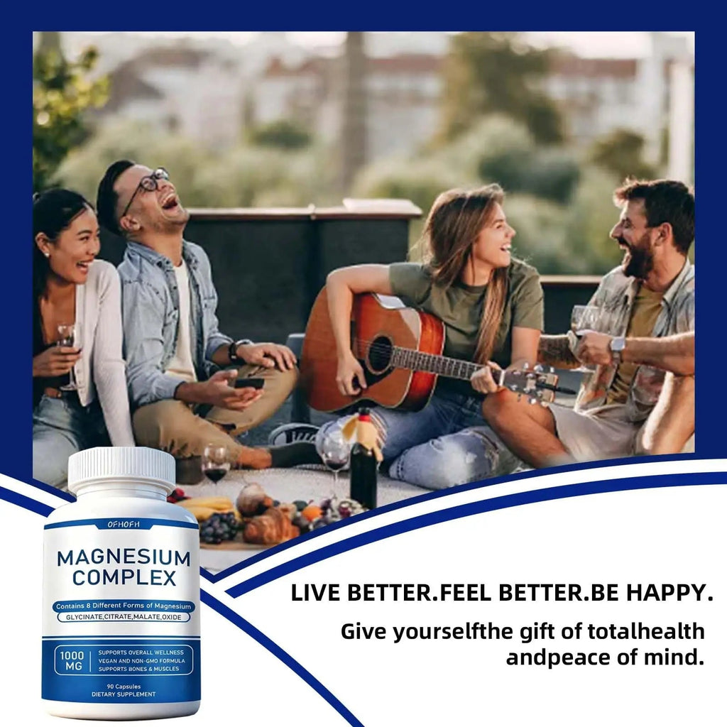 Magnesium Complex Supplement 8 Elemental - Magnesium Glycinate, Citrate, Malate, Oxide | Easy Absorption for Bones, Muscle, Energy, Vegan, Non-GMO 90 Capsules (1pc) - TrustMedUSA
