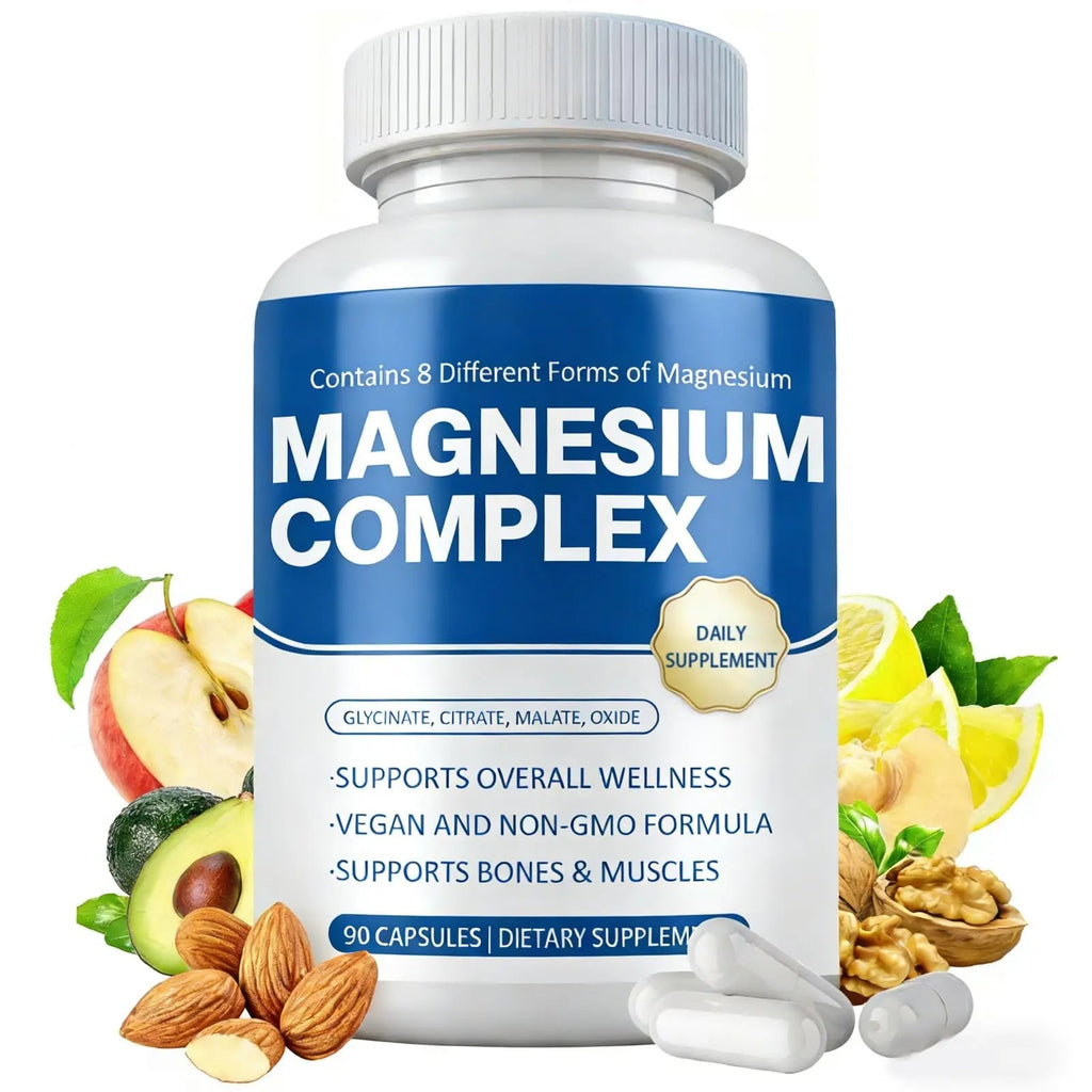 Magnesium Complex Supplement 8 Elemental - Magnesium Glycinate, Citrate, Malate, Oxide | Easy Absorption for Bones, Muscle, Energy, Vegan, Non-GMO 90 Capsules (1pc) - TrustMedUSA