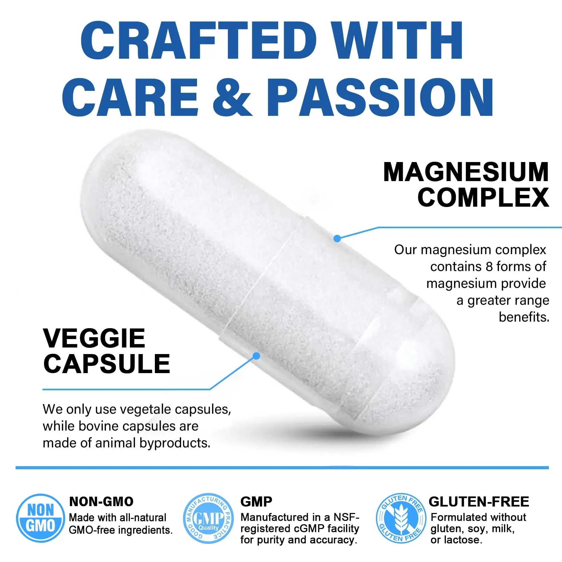 Magnesium Complex Supplement 8 Forms, 500mg Magnesium Glycinate, Malate, Citrate, High Absorption Mg for Calm, Sleep, Mood & Healthy Muscle, Pack of 2, Total 120 Vegan Capsules - TrustMedUSA
