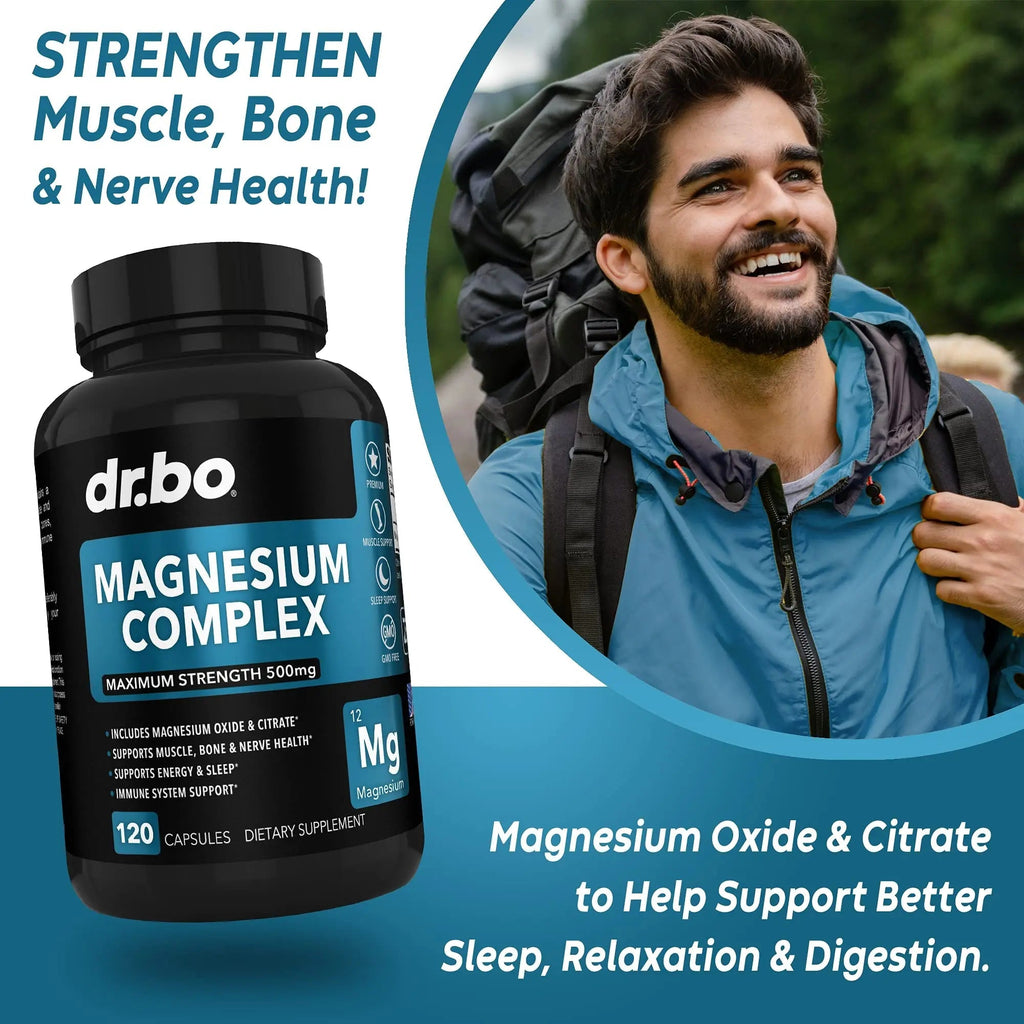 Magnesium Complex Supplement Capsules 500mg - Support Energy, Relaxation, Leg Cramps & Legs - Help Aid Muscle Support Supplements - High Absorption Premium Mag Citrate Oxide - 120 Capsules - TrustMedUSA
