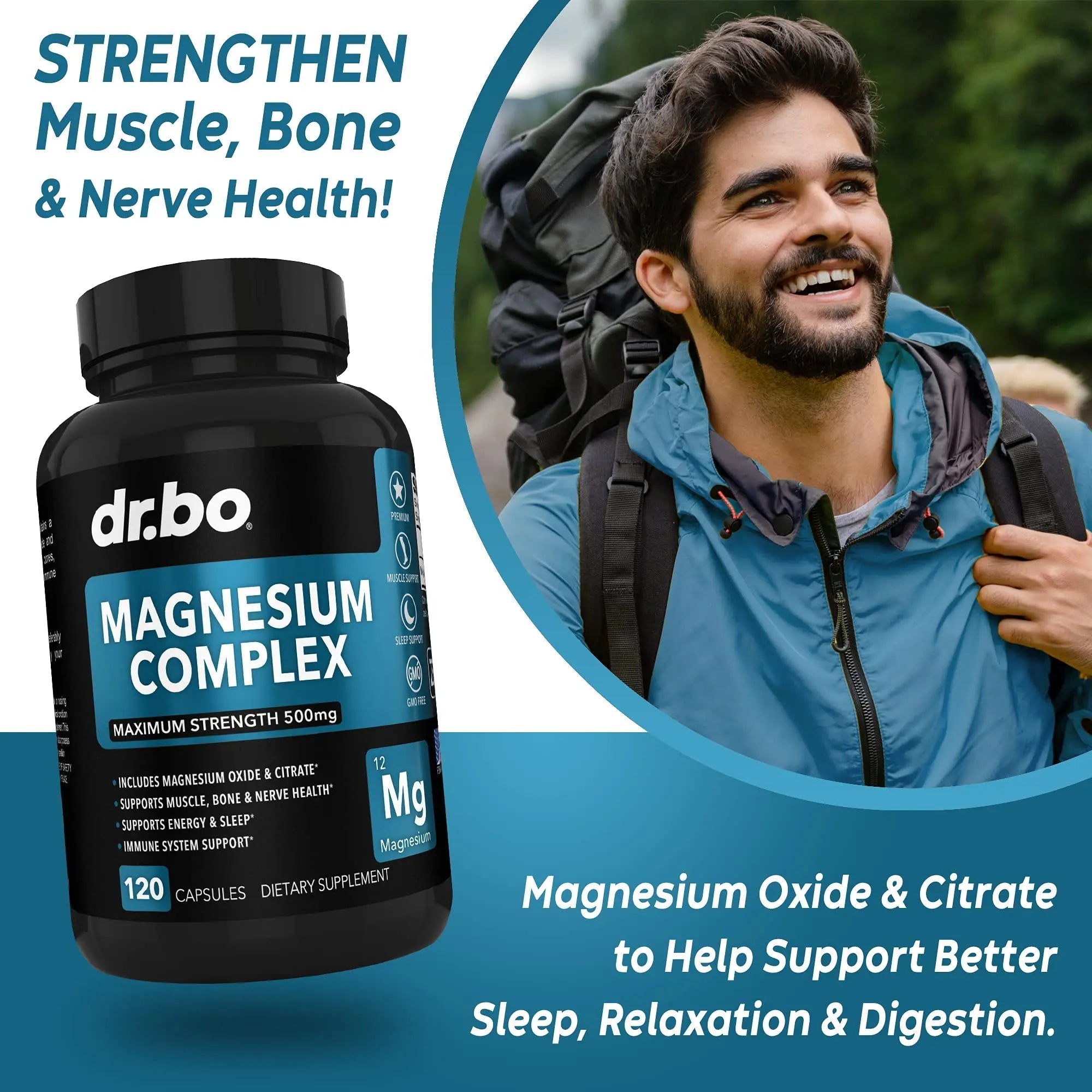Magnesium Complex Supplement Capsules 500mg - Support Energy, Relaxation, Leg Cramps & Legs - Help Aid Muscle Support Supplements - High Absorption Premium Mag Citrate Oxide - 120 Capsules - TrustMedUSA