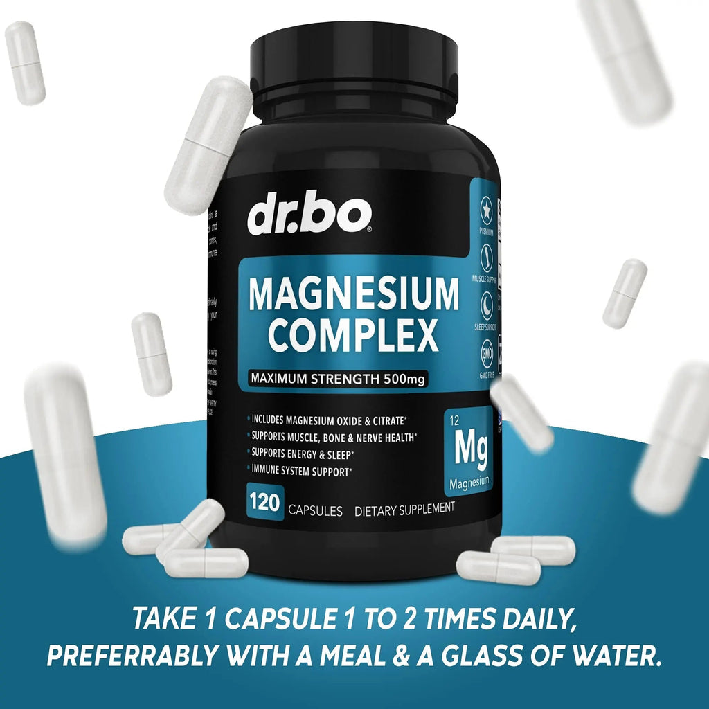 Magnesium Complex Supplement Capsules 500mg - Support Energy, Relaxation, Leg Cramps & Legs - Help Aid Muscle Support Supplements - High Absorption Premium Mag Citrate Oxide - 120 Capsules - TrustMedUSA