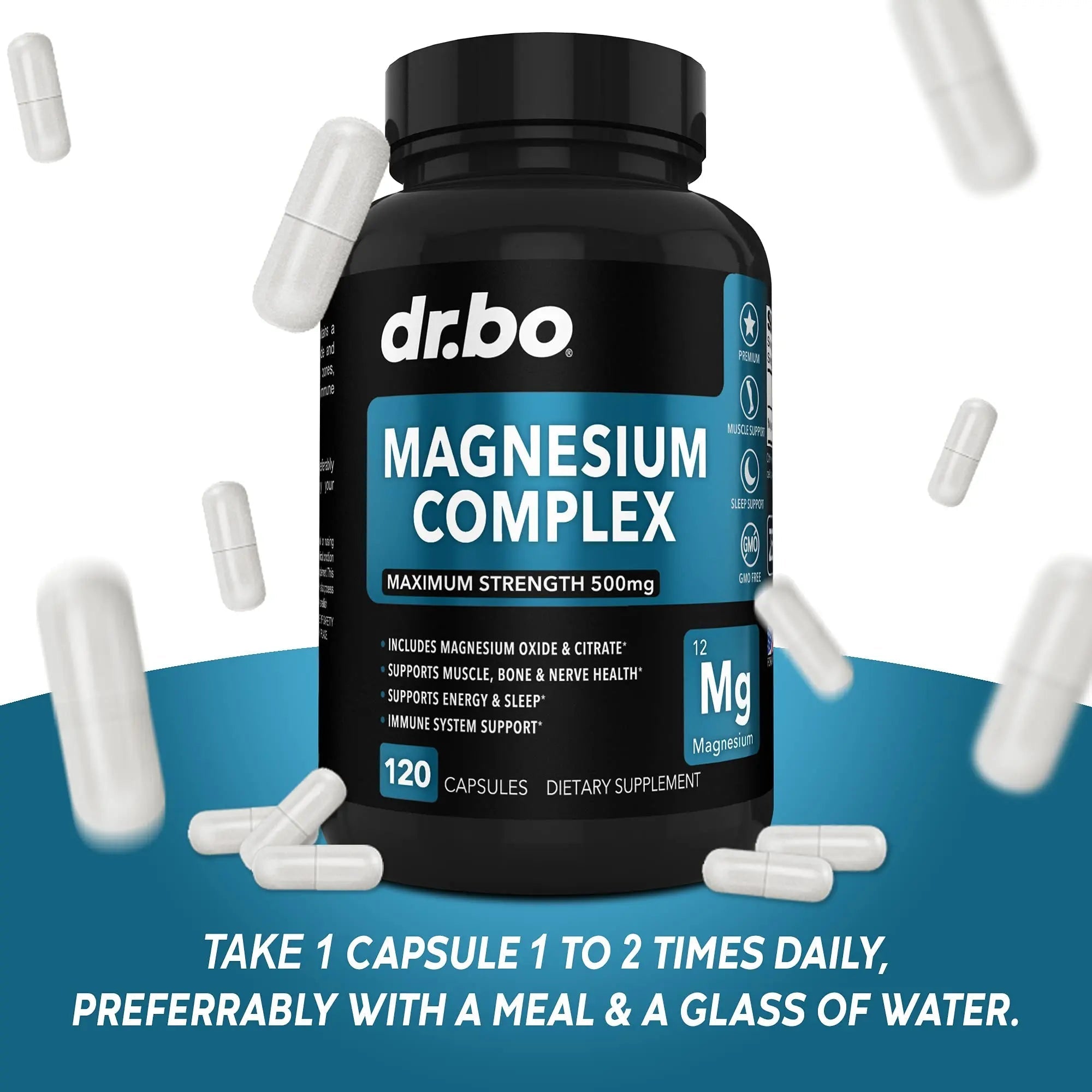 Magnesium Complex Supplement Capsules 500mg - Support Energy, Relaxation, Leg Cramps & Legs - Help Aid Muscle Support Supplements - High Absorption Premium Mag Citrate Oxide - 120 Capsules - TrustMedUSA