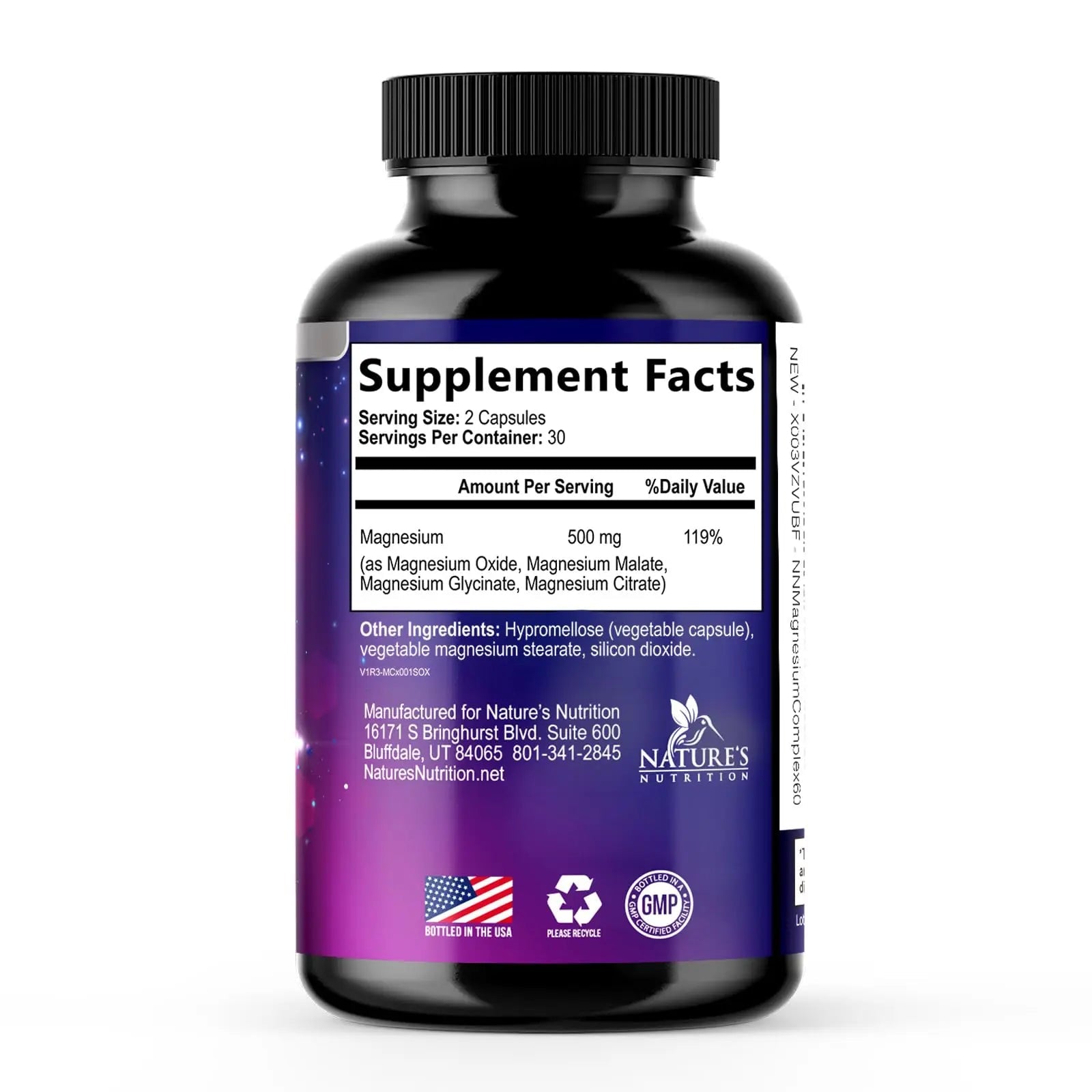 Magnesium Complex Supplement - Magnesium 500 mg Per Serving - 4 in 1 High Absorption Blend - 100% Chelated Magnesium Glycinate with Malate, Citrate & Oxide - Vegan Complex - USA Bottled - 60 Capsules - TrustMedUSA