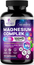 Magnesium Complex Supplement - Magnesium 500 mg Per Serving - 4 in 1 High Absorption Blend - 100% Chelated Magnesium Glycinate with Malate, Citrate & Oxide - Vegan Complex - USA Bottled - 60 Capsules - TrustMedUSA