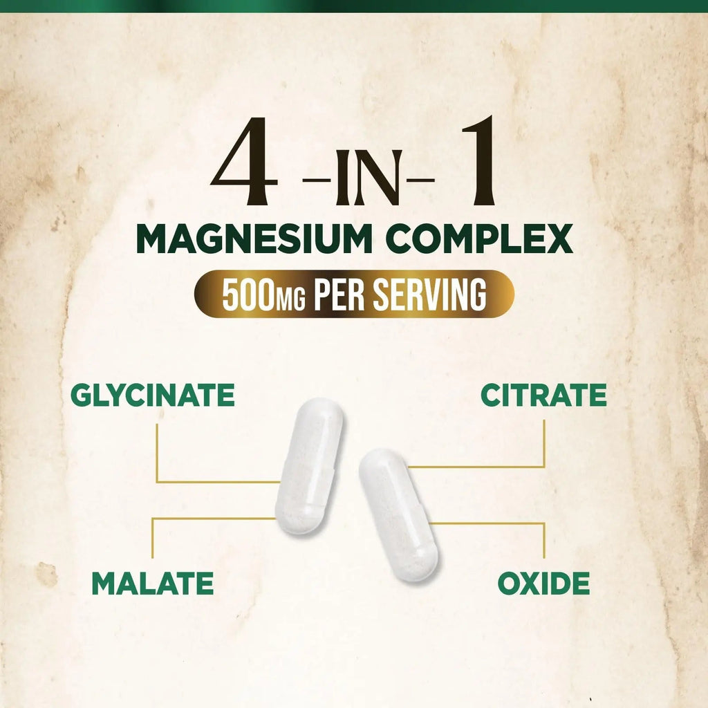 Magnesium Complex Supplement - Magnesium 500mg Per Serving - High Absorption Blend of Glycinate, Citrate, Malate, Oxide - Supports Sleep, Muscle, Bone, Heart Health - Bottled in USA - 60 Capsules - TrustMedUSA