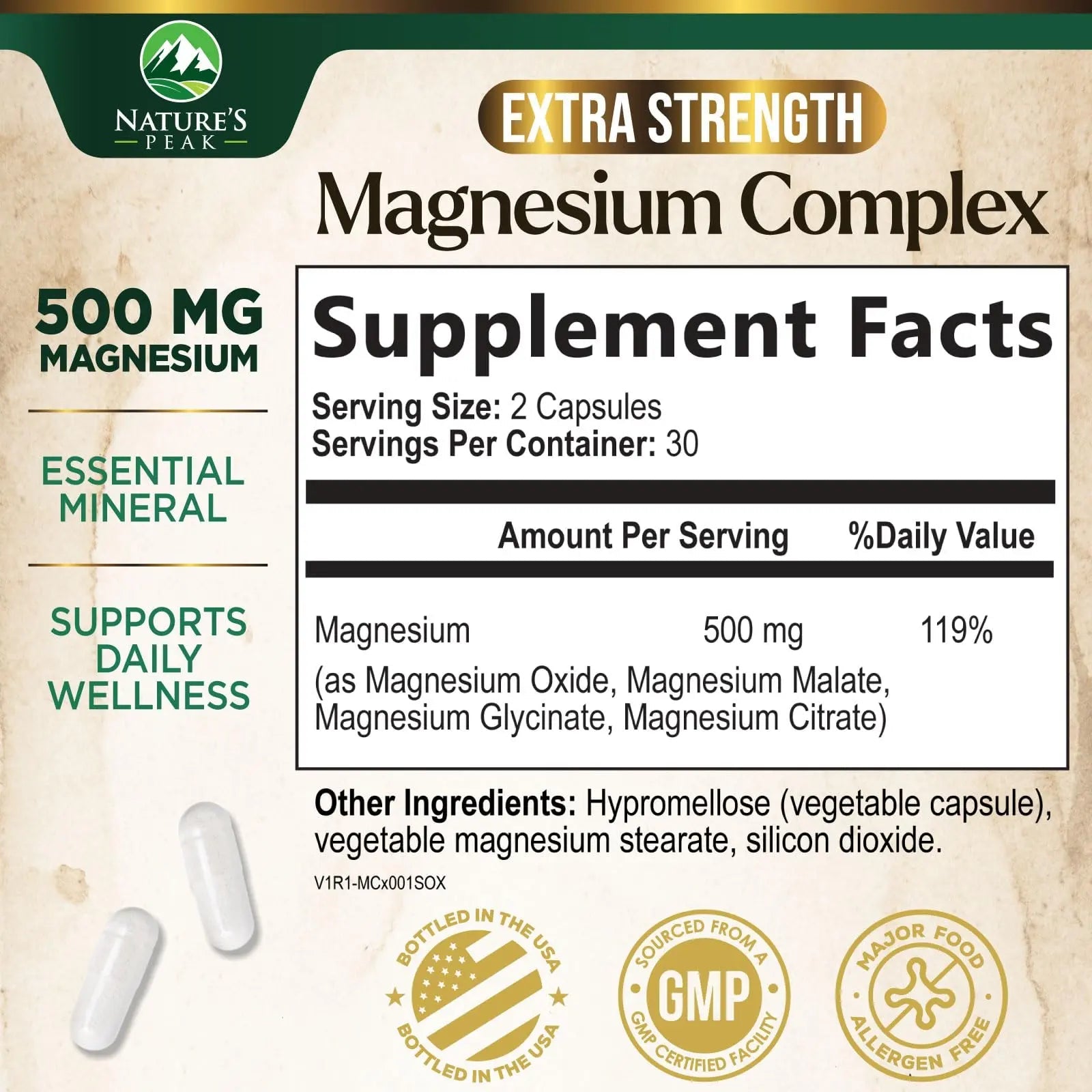 Magnesium Complex Supplement - Magnesium 500mg Per Serving - High Absorption Blend of Glycinate, Citrate, Malate, Oxide - Supports Sleep, Muscle, Bone, Heart Health - Bottled in USA - 60 Capsules - TrustMedUSA