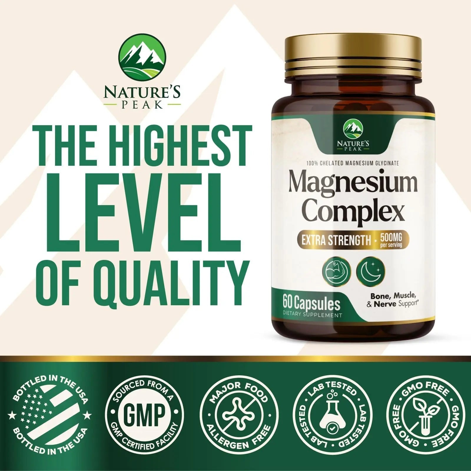 Magnesium Complex Supplement - Magnesium 500mg Per Serving - High Absorption Blend of Glycinate, Citrate, Malate, Oxide - Supports Sleep, Muscle, Bone, Heart Health - Bottled in USA - 60 Capsules - TrustMedUSA