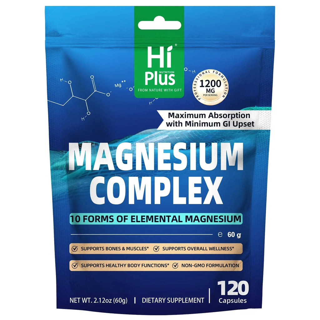 Magnesium Complex Supplement with 10 Forms of Elemental Magnesium, 1200 mg per Serving, Magnesium Glycinate, Citrate, Malate & Taurate, High Absorption Vegan Capsules, Non-GMO - TrustMedUSA