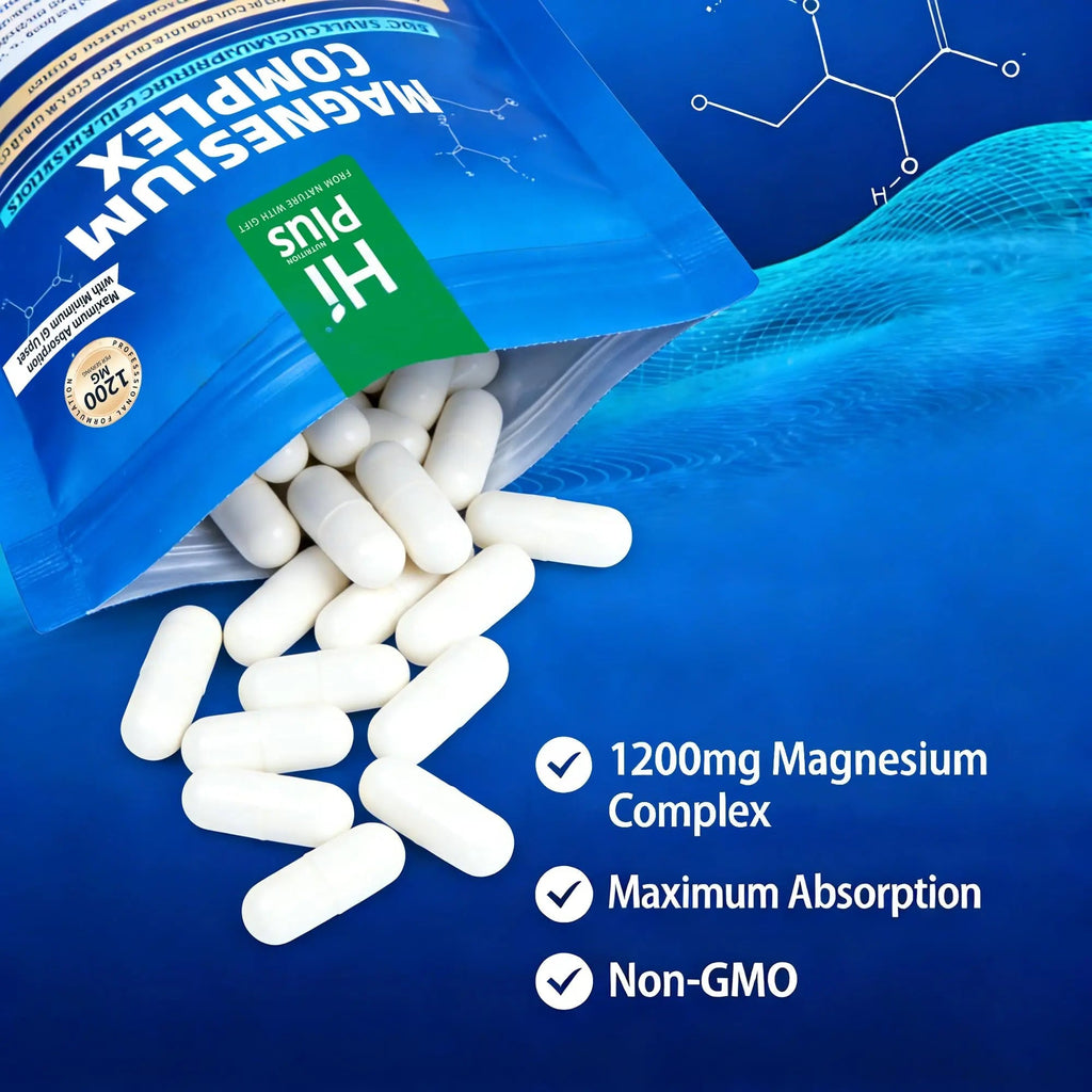 Magnesium Complex Supplement with 10 Forms of Elemental Magnesium, 1200 mg per Serving, Magnesium Glycinate, Citrate, Malate & Taurate, High Absorption Vegan Capsules, Non-GMO - TrustMedUSA
