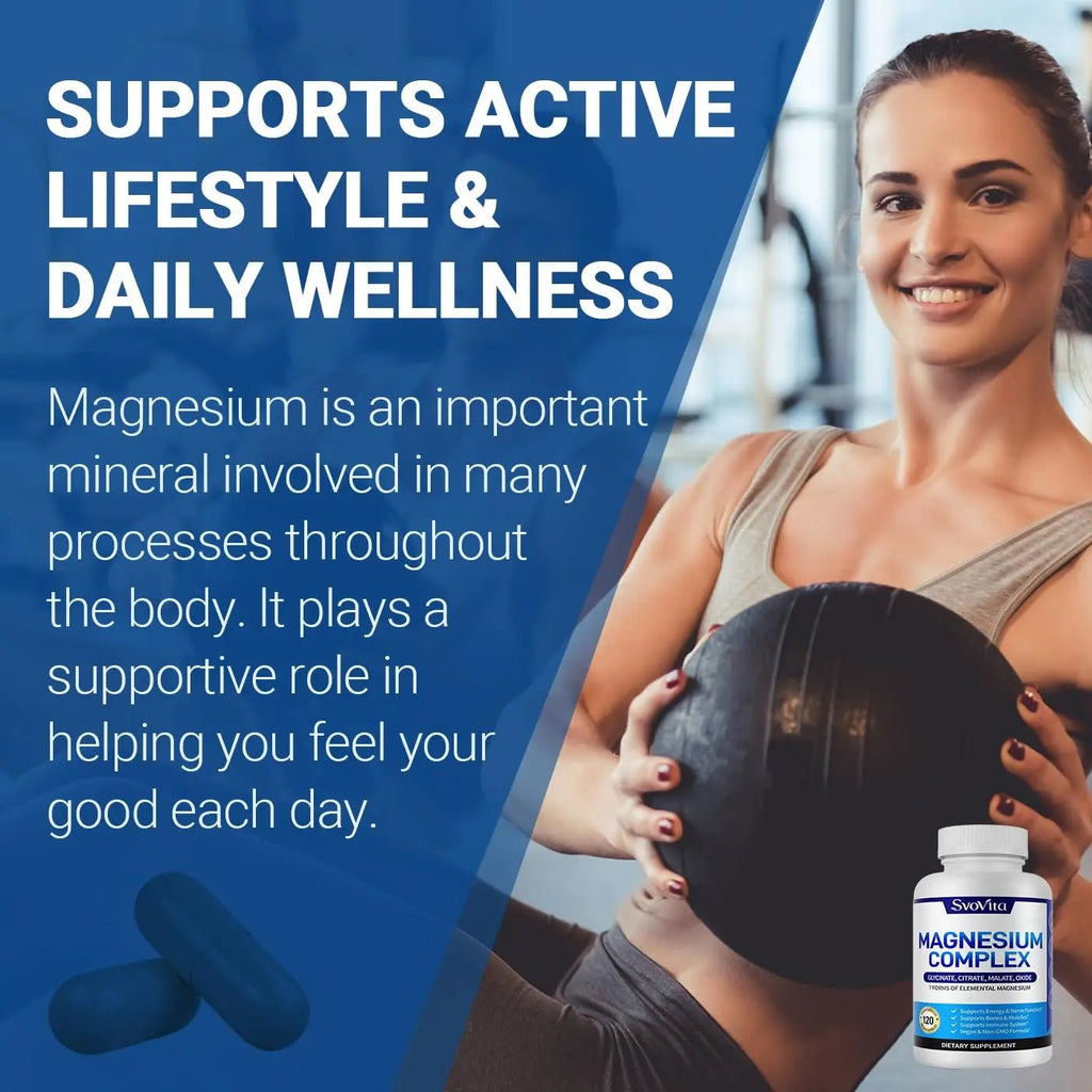 Magnesium Complex Supplement with 7 Forms of Magnesium Glycinate, Malate, Citrate & More, High Absorption for Bones, Muscle, Recovery, Energy, Vegan Non-GMO 120 Capsules - TrustMedUSA