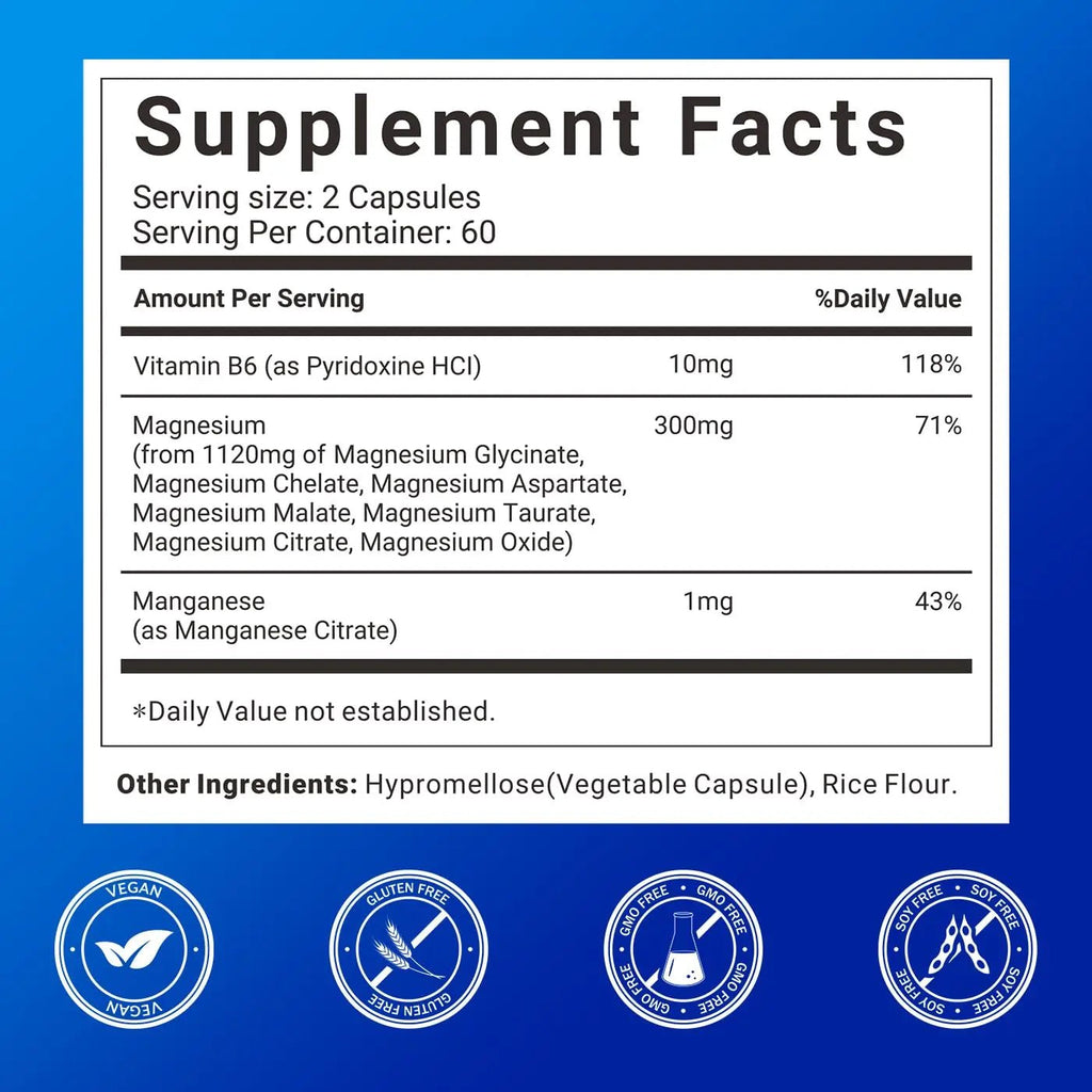 Magnesium Complex Supplement with 7 Forms of Magnesium Glycinate, Malate, Citrate & More, High Absorption for Bones, Muscle, Recovery, Energy, Vegan Non-GMO 120 Capsules - TrustMedUSA